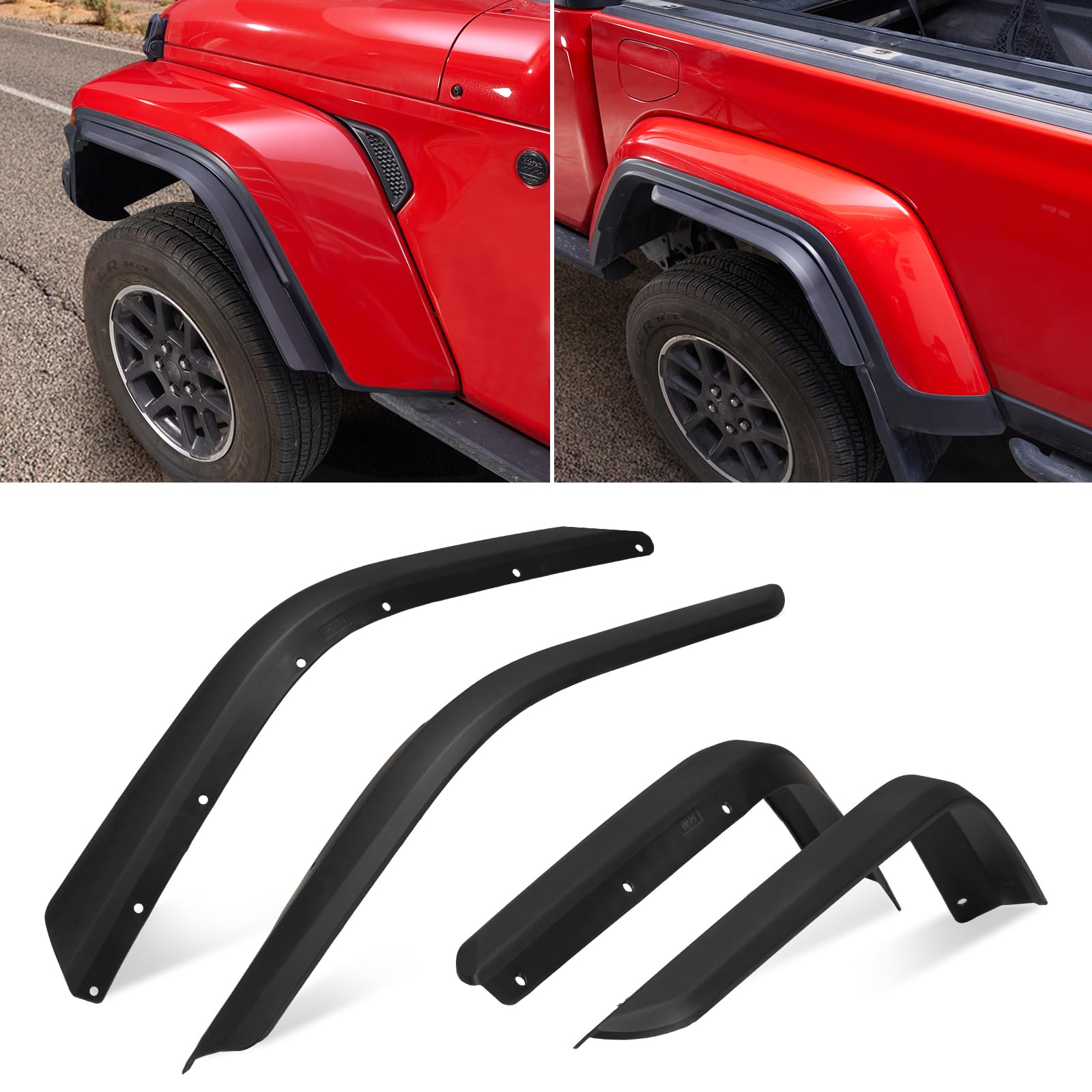 FieryRed Fenders Front & Rear Fenders Compatible with 2020-2024 Wrangler JT Lower Wheel Eyebrow, Off-Road Wheel Flares Liner Set 4 PCS (Not Fit for JT Rubicon/Mojave)