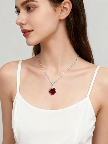 Miniatura 3 de STARCHENIE Heart Garnet Necklace Earrings for Women 925 Sterling Silver Lover Heart Leverback Earrings Birthstone Pendant Jewelry Gift Set for Her