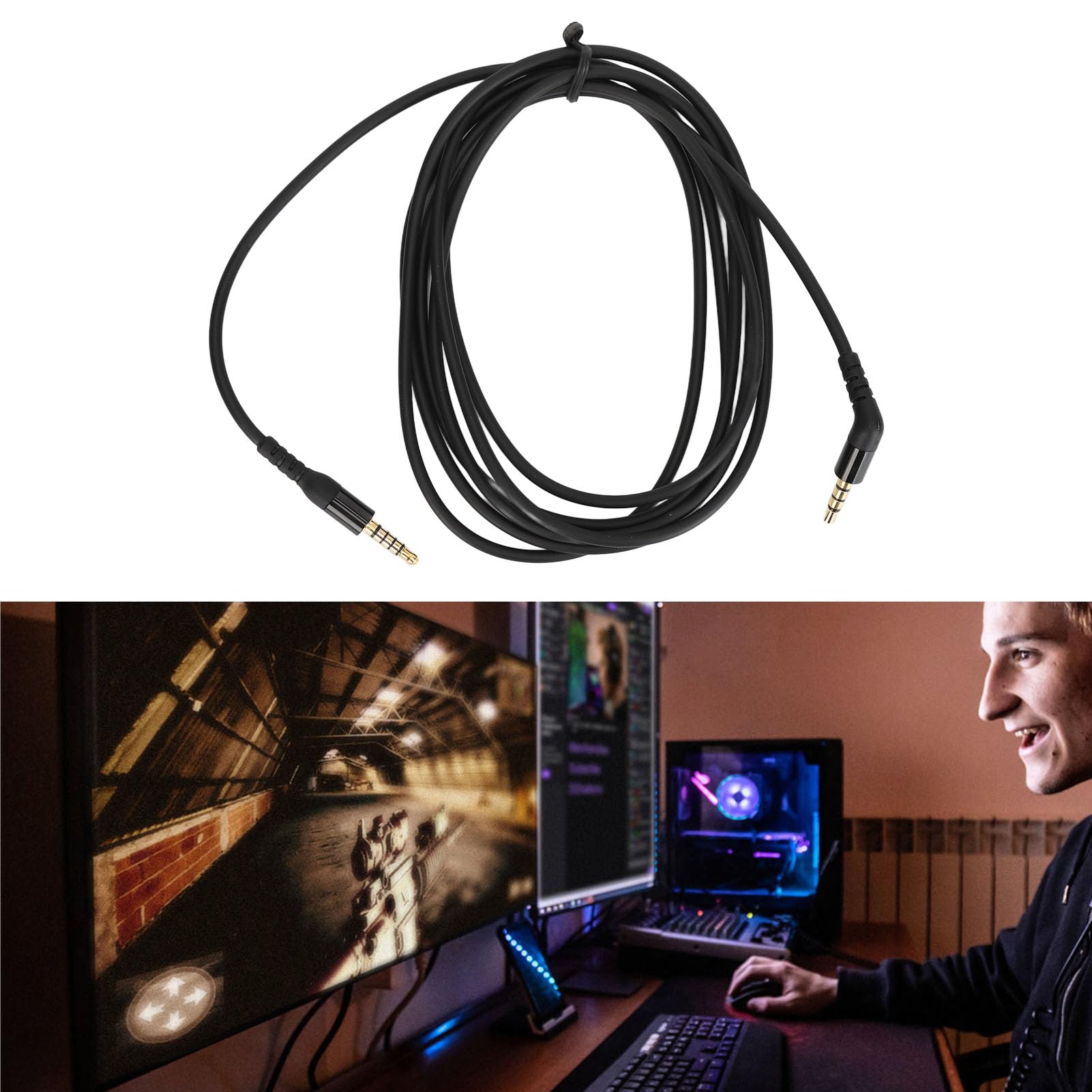 Fockety Zamienny kabel audio, 3,5 mm, 5-biegunowy, zamienny kabel kompatybilny z Nova 7 / Nova Pro, zestaw słuchawkowy do gier, kąt 135 stopni, 2 m (czarny)