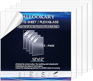 5 Pack 12x12" Plexiglass Sheet 0.04" Thick,Clear Acrylic Sheets Plexi Glass Sheet,Hard Plastic Sheet Galss Panel Transparent Acrylic Board with Protective Paper