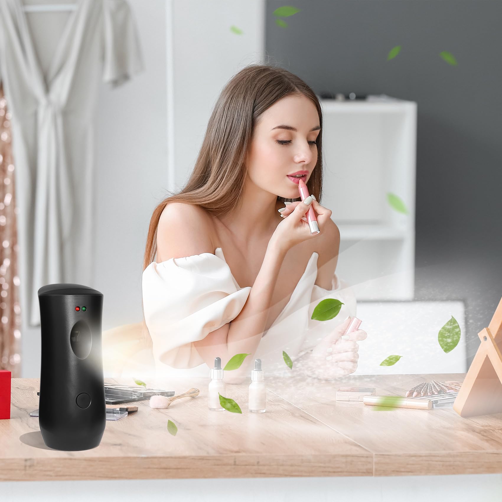 Dispensador automático de fragancia, dispensador automático de aroma, de pie o montado en la pared para el hogar, interior, baños, oficinas, hoteles y lugares comerciales (4 unidades) (negro)