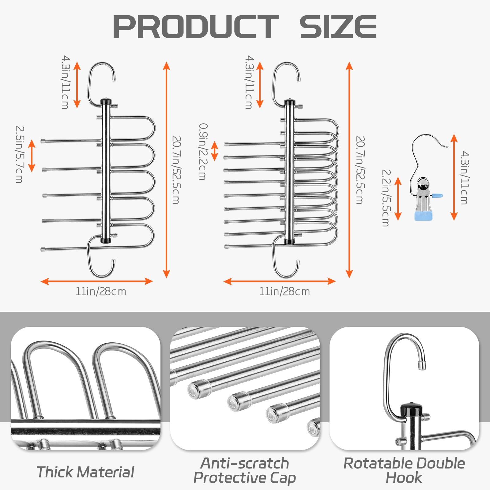 Lot De 2 Cintres Pantalons Multifonctions 5+9 Niveaux + 6 Pinces – Gain De Place & Antidérapant Bleu
