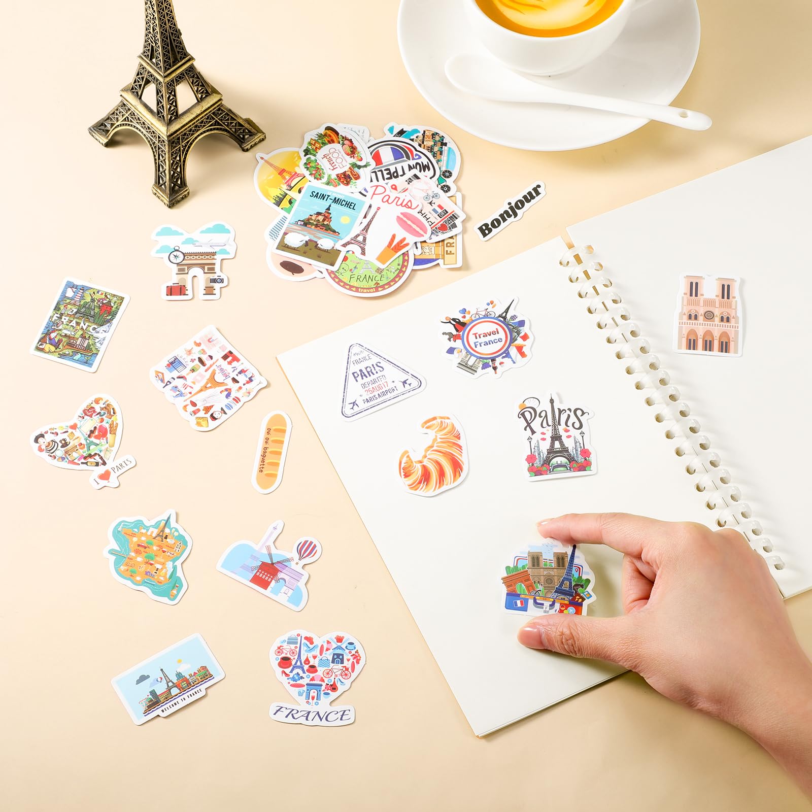 Tenare 50 Pcs Paris Stickers for Scrapbooking French Travel Stickers Waterproof for Scrapbook Suitcase Journal Water Bottle Laptop Luggage Guitar Skateboard Computer Bike - Image 3