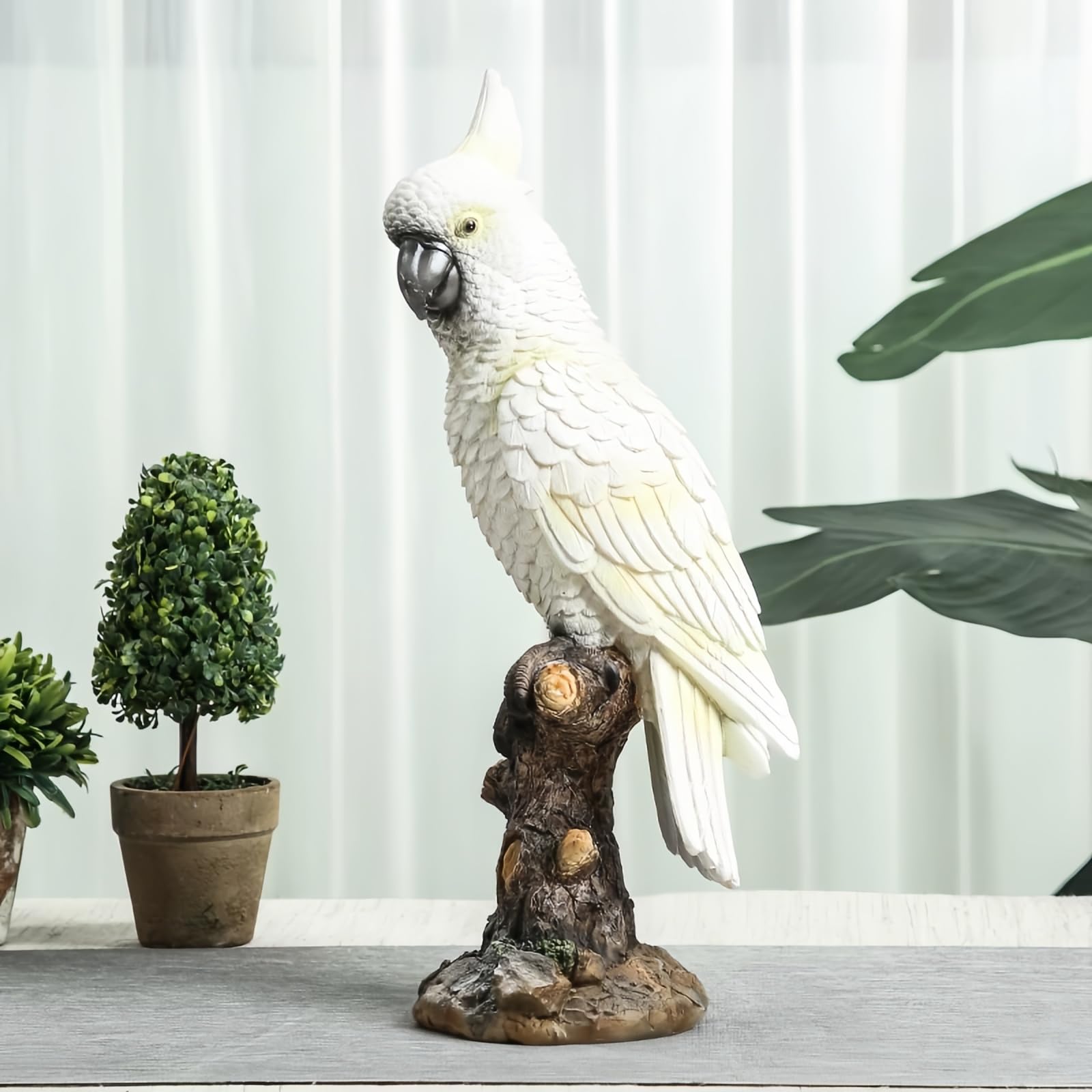Figura Cacatúa de Resina 34cm Estatua Loro Blanco Decoración Jardín