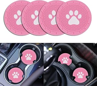 4 Pack Car Cup Holder Coasters, Dog Paw Insert Car Cup Coaster, 2.75 Inch Anti Slip Shockproof Embedded Drink Mat, Vehicle Interior Decor Accessories (Pink)