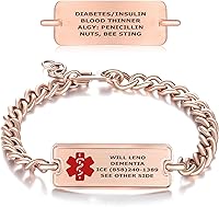 Vista 11 de Divoti Pulsera de Alerta de Identificación Médica Grabada Personalizada, Condiciones Personalizadas de 4 Líneas Cadena de Cuerda de Acero