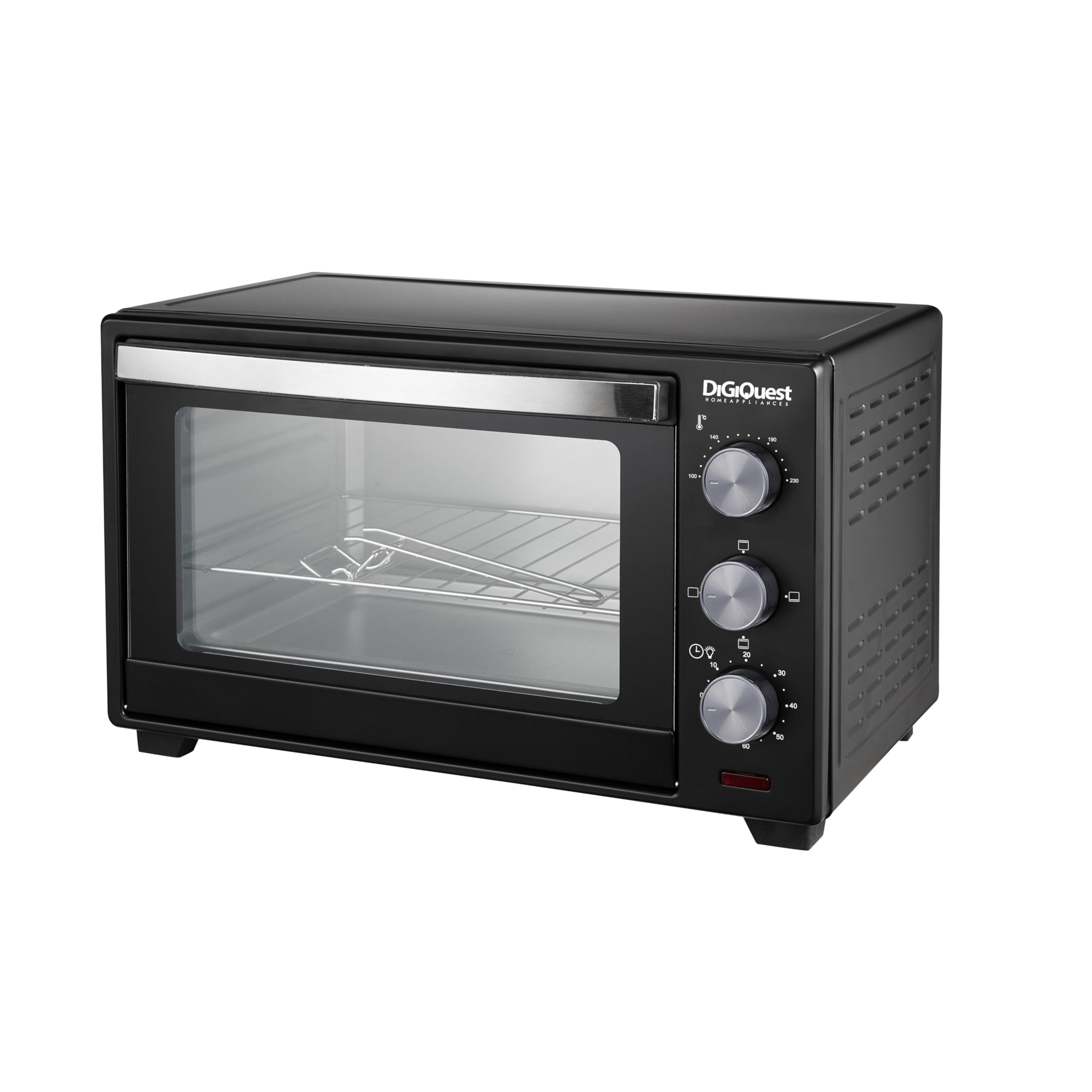 DIGIQUEST Forno Elettrico Statico 25 Litri, 1600 W, Timer 60 min, Spegnimento Automatico e Illuminazione interna, Doppio vetro temperato resistente al calore, Conforme alle nuove normative CE A13/​EK1