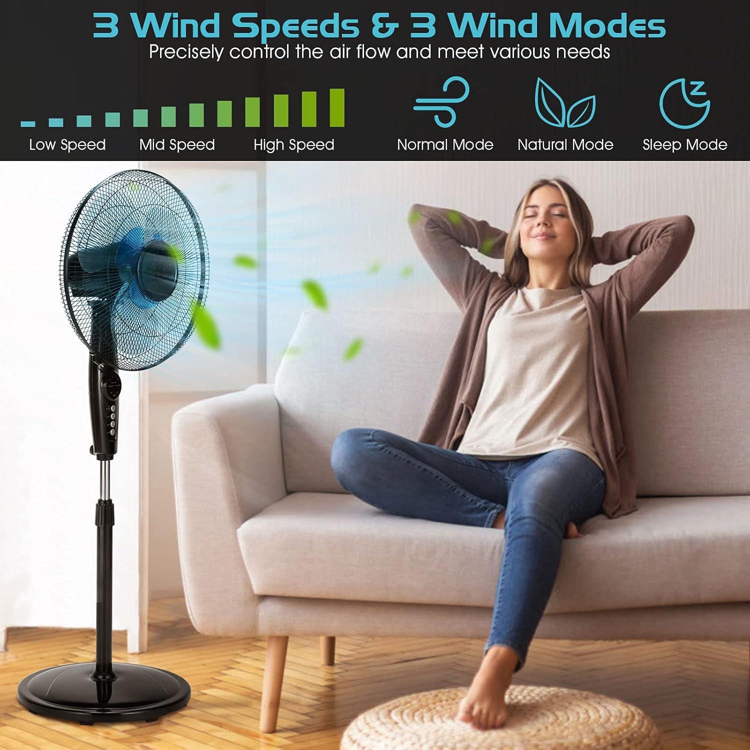 Tangkula Pedestal Fan, Oscillating Standing Fan with Remote Control & 3 Speeds, Free Stand Fan with Adjustable Height, LCD Display, Timer & Double Blades, Ideal for Bedroom, Home, Office
