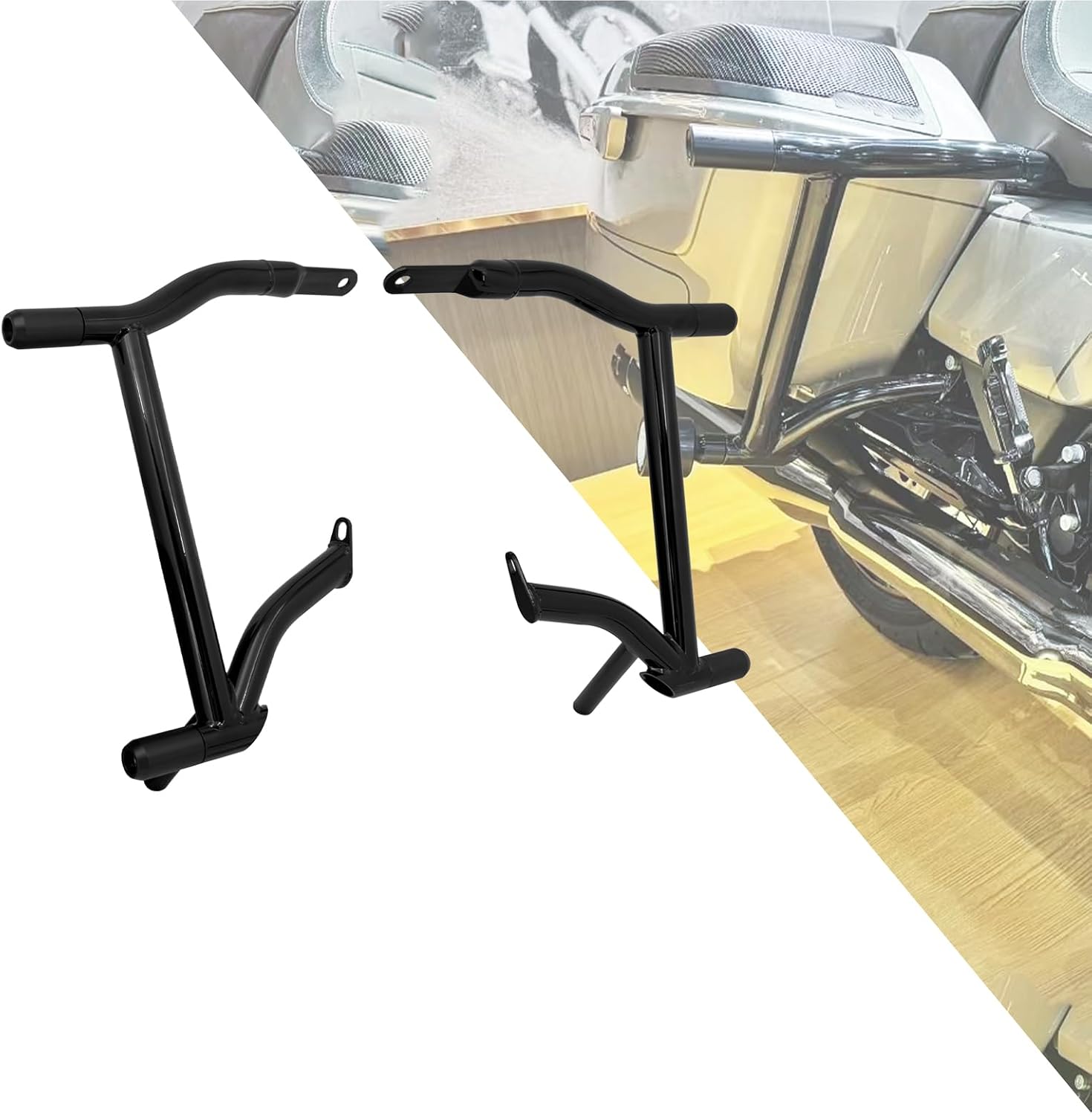 HDBUBALUS Saddlebag Guards Rear Saddlebag Support Bracket Kit Tip Over Protection Crash Bar Fit for Harley Touring Street Glide Road King Electra Glide CVO 2009-UP Black (W/ 4PCS Rubber caps) Black w/tube sliders