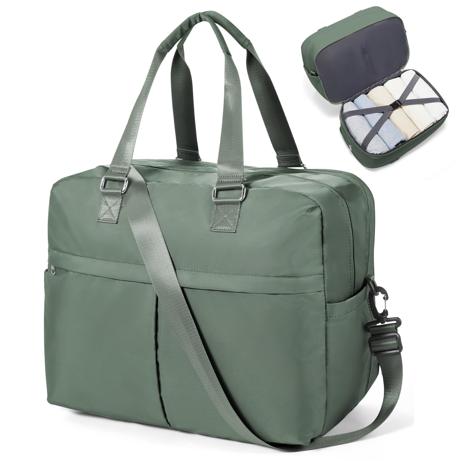 Travel Duffle Bags for Women Men Expandable Personal Item Travel Bag Expandable Weekender Overnight Carry on Bags for Airplanes Sport Gym Tote Ladies Beach Luggage Bag Dark Green