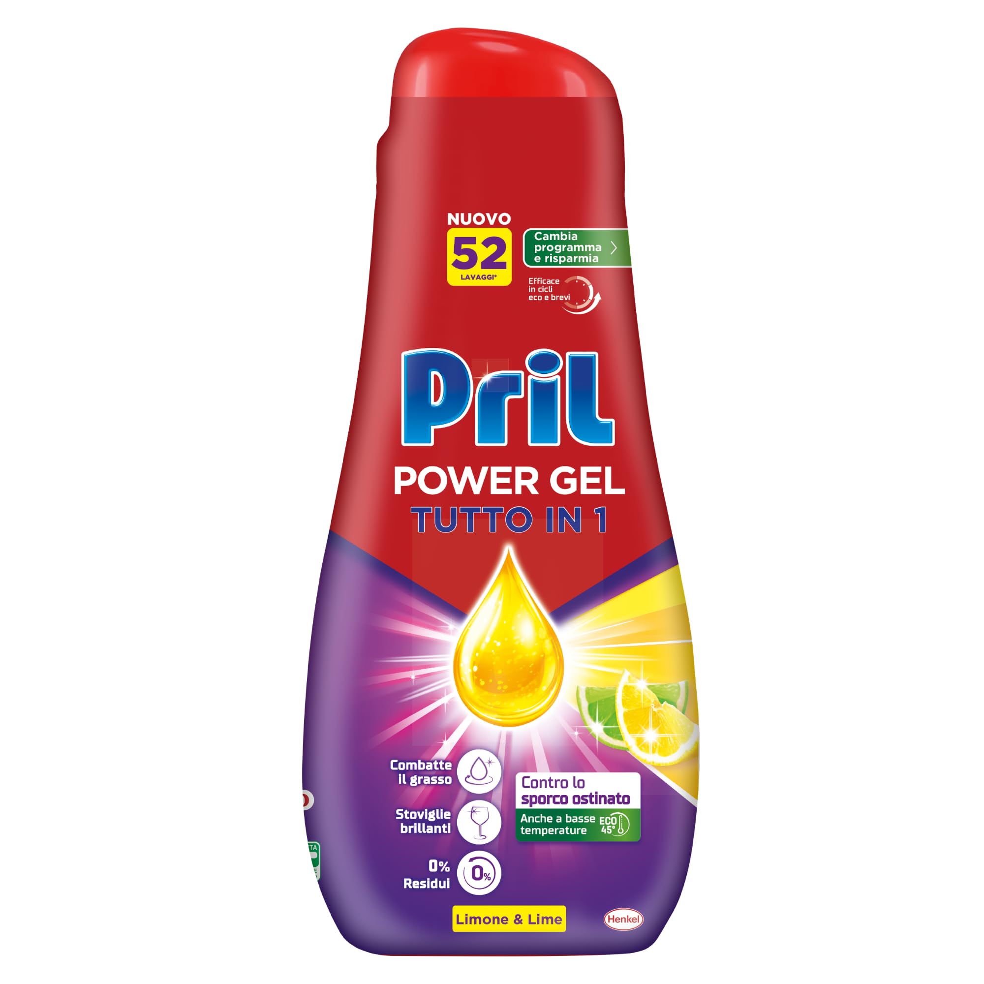 Pril Gel All In One Sciogli Grasso, Detersivo Lavastoviglie Liquido Multi-Azione Sporco Difficile, 6 Confezioni da 52 Lavaggi, 312 Lavaggi