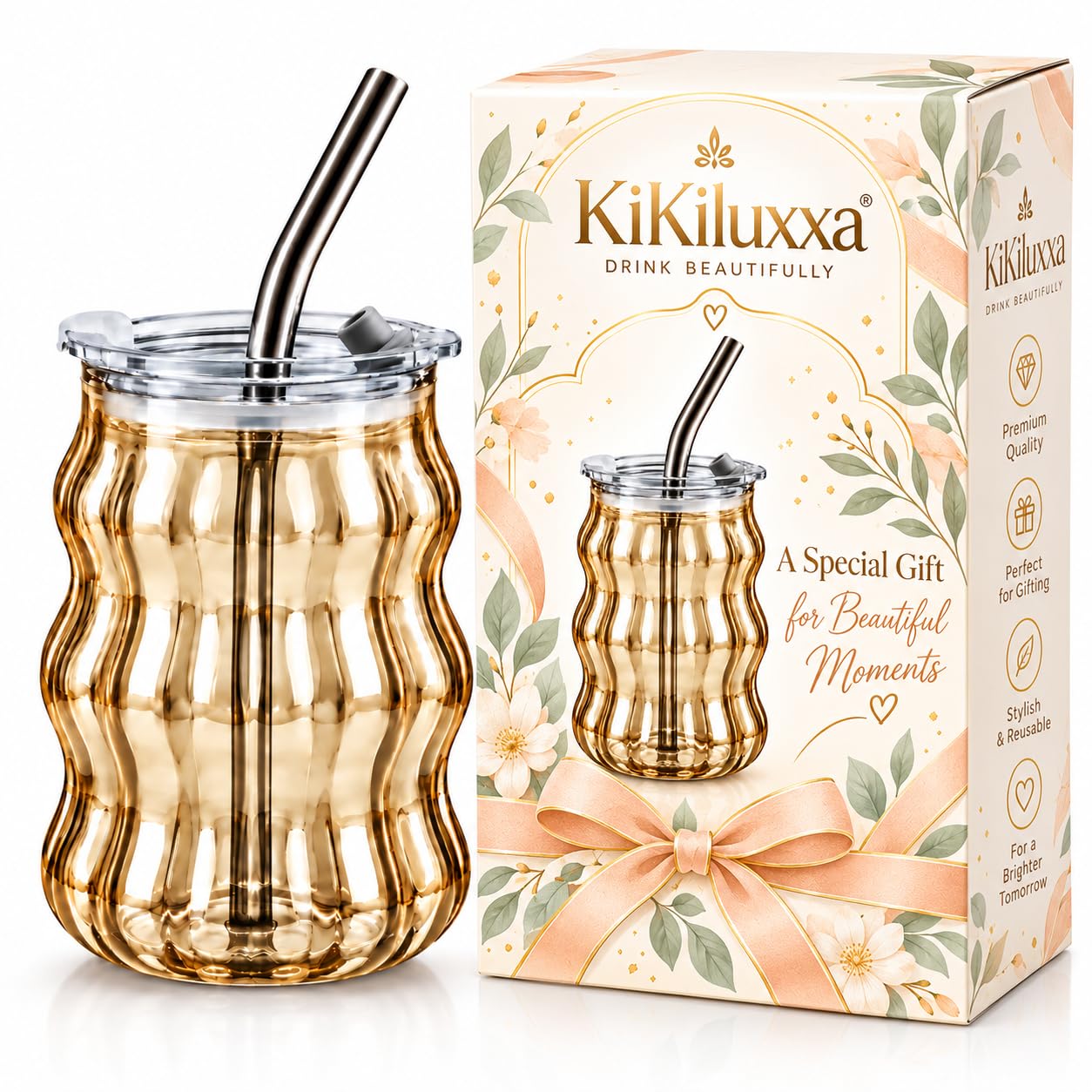 KiKiluxxa Glass Sipper - Stylish Reusable Bottle -25