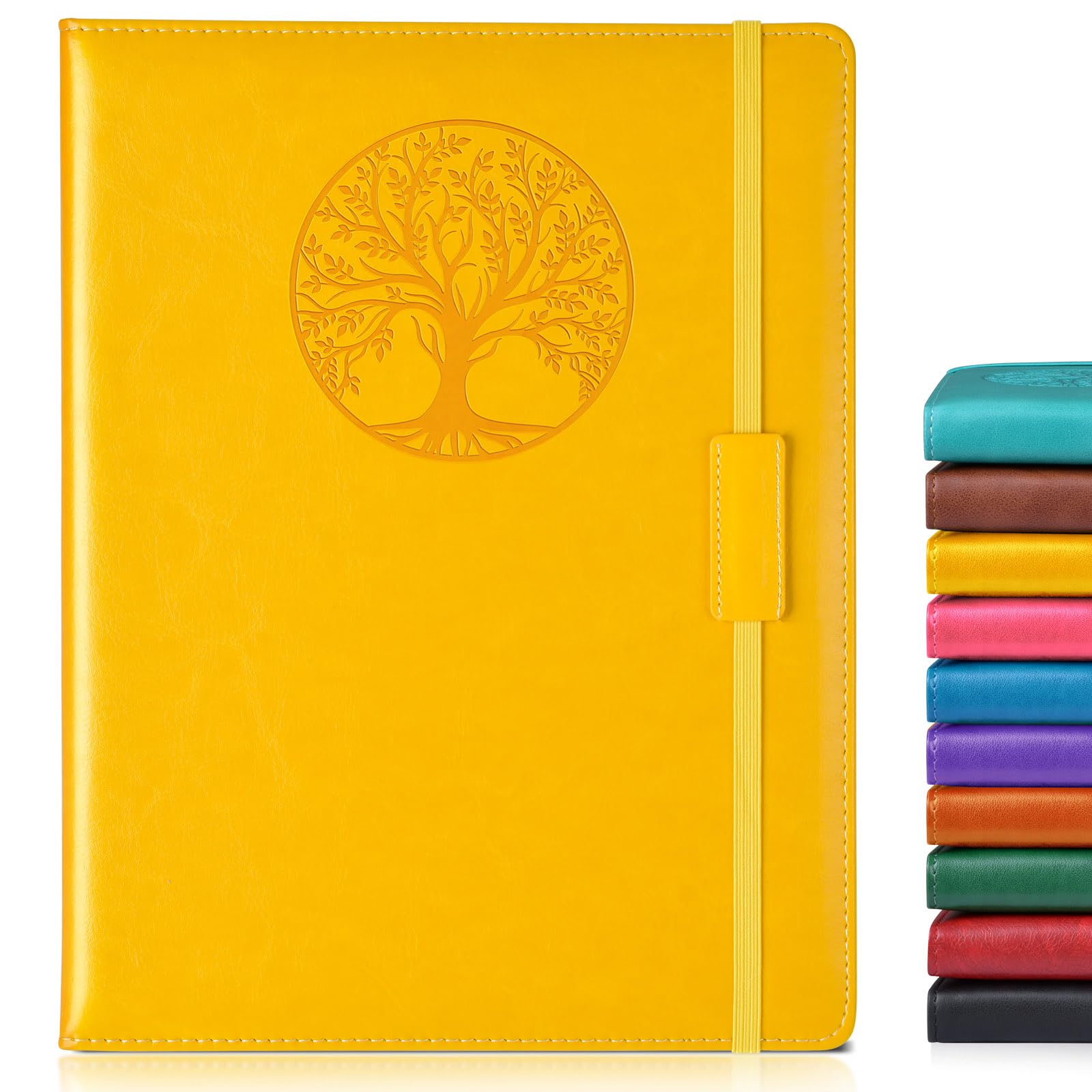 Lined Journal Notebook for Women Men,256 Pages A4 Large Hardcover Leather Journals for Writing,Travel,Business,Work,School,College Ruled Notebooks for Note Taking,Diary Notepad 8.6"×11"(Yellow)
