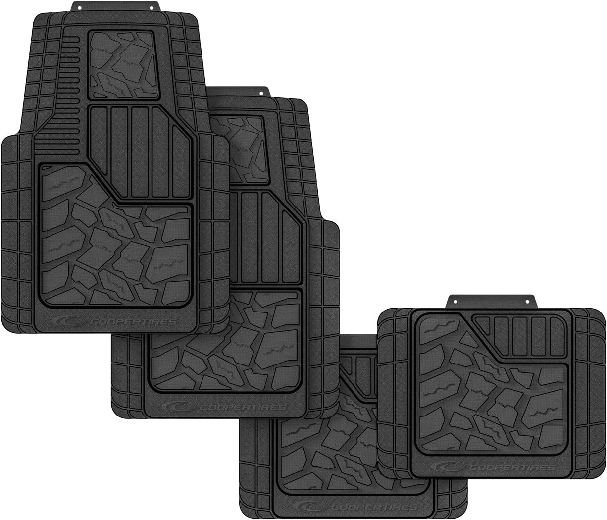 Cooper Tires Discoverer STT Pro All Weather Rubber Floor Mat, 4-Piece, Tire Tread Design, Trim-to-Fit, Heavy Duty, Waterproof, Fit for Most Cars, Trucks, SUVs and Vans (Black)
