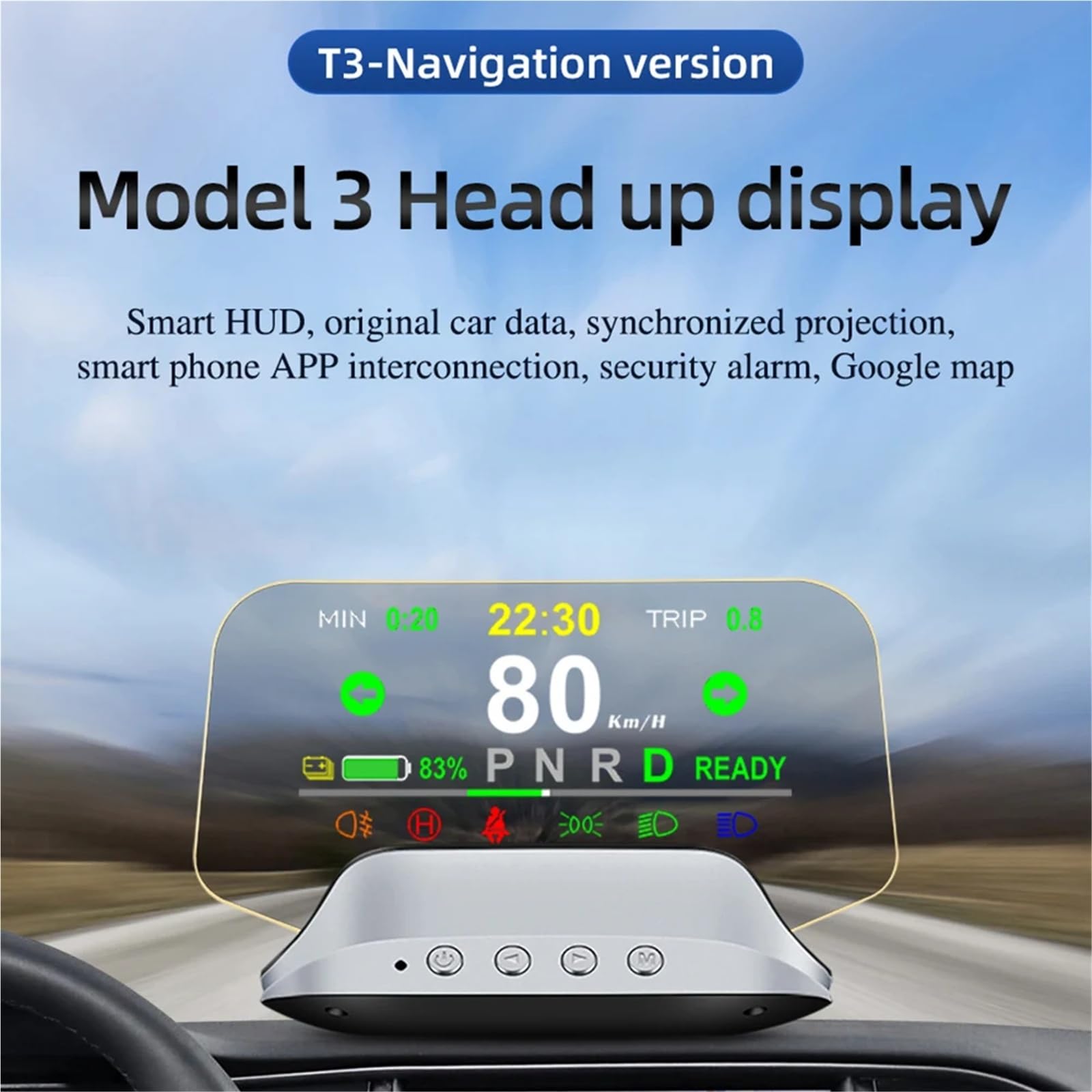 T3 Speedometer RPM Car Head Up Display Mirror Projector HUD, Digital Alarm Set