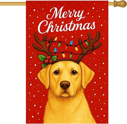 BlissYard Merry Christmas Garden Flag Labrador Retriever Reindeer Antlers 28 x 4