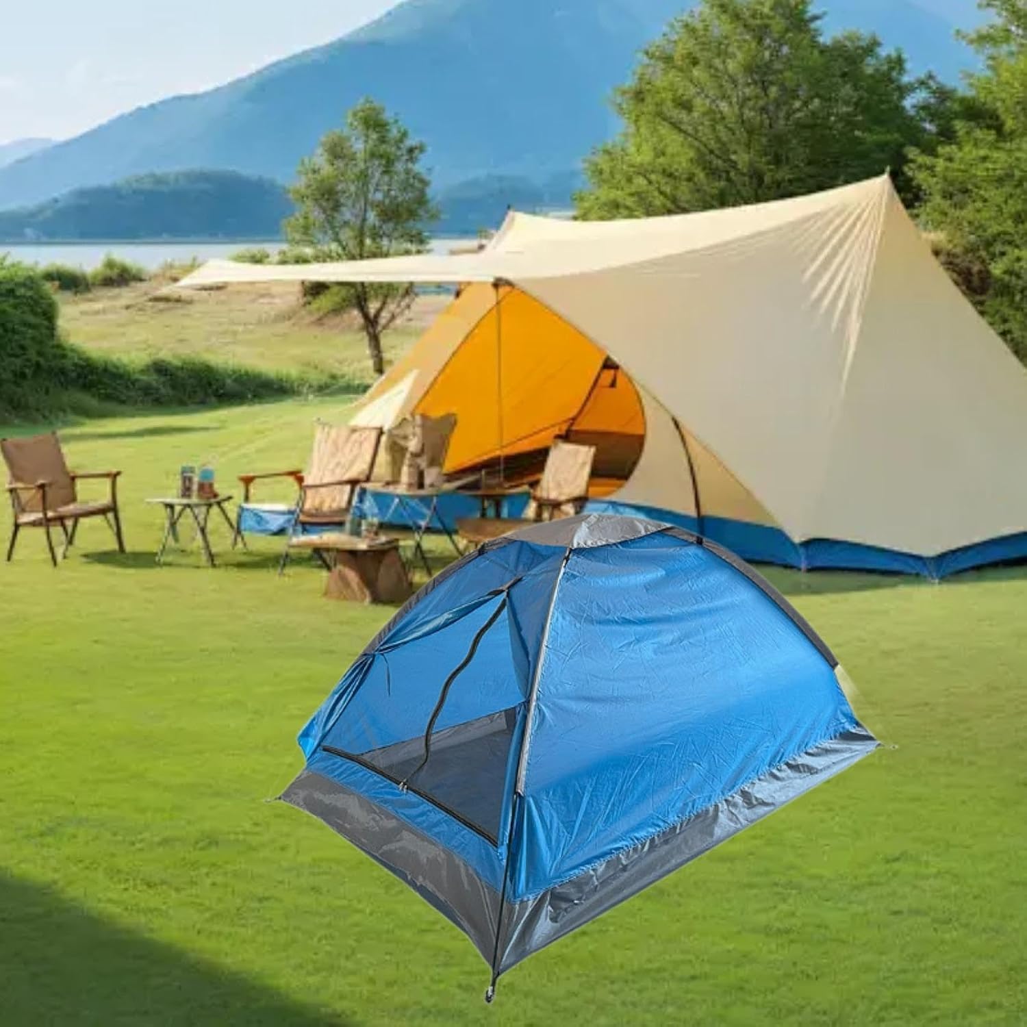 jojomis Tenda da campeggio per 2 persone, leggera e pieghevole, antivento, per zaino in spalla, facile da installare, per viaggi, escursioni, picnic, cortile e uso familiare