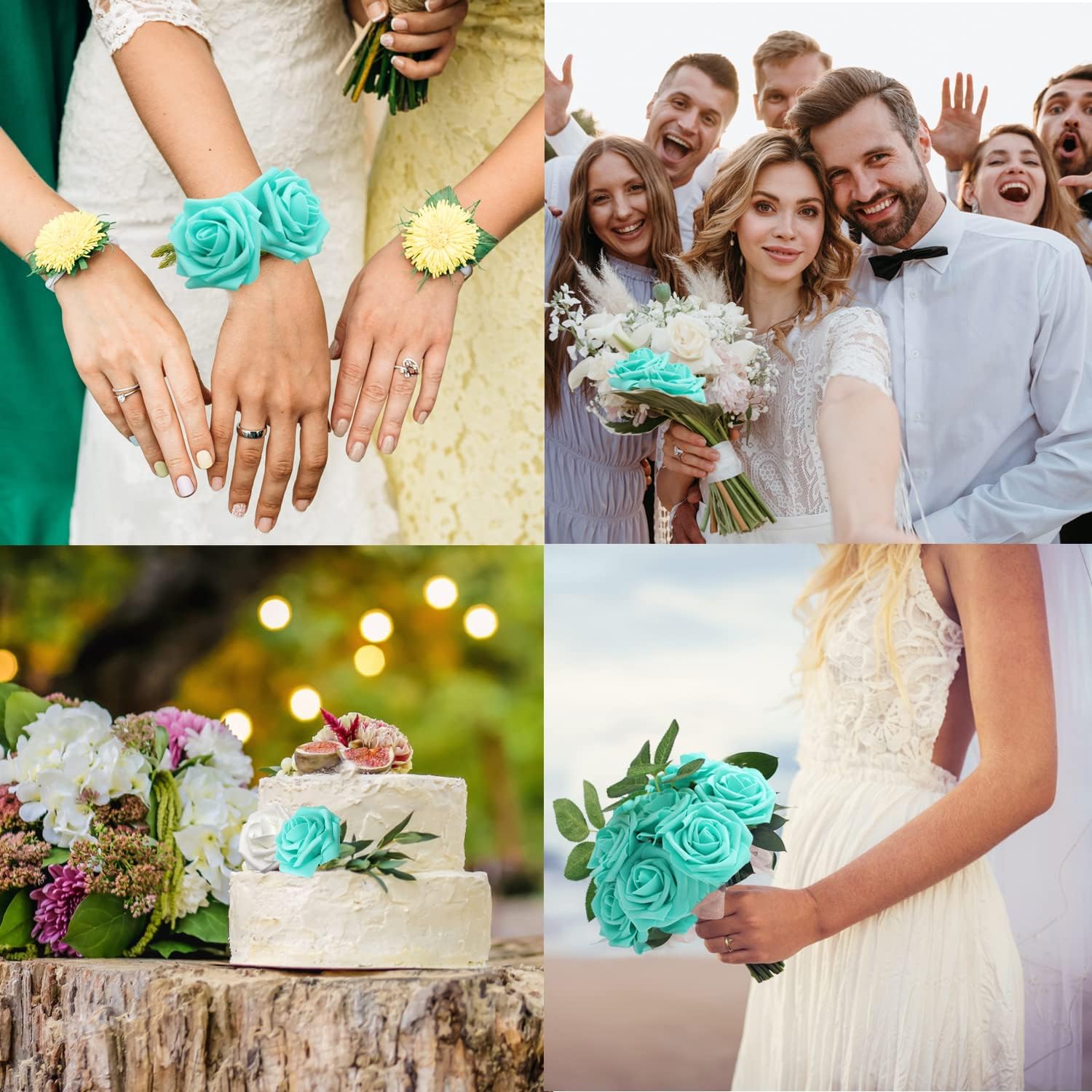 JOYLEX Artificial Flowers Realistic Roses, 50pcs Real Looking Fake Roses with Stem for DIY Wedding Bouquets Centerpieces Bridal Shower Party Home Romantic Decorations (Turquoise) - Image 3