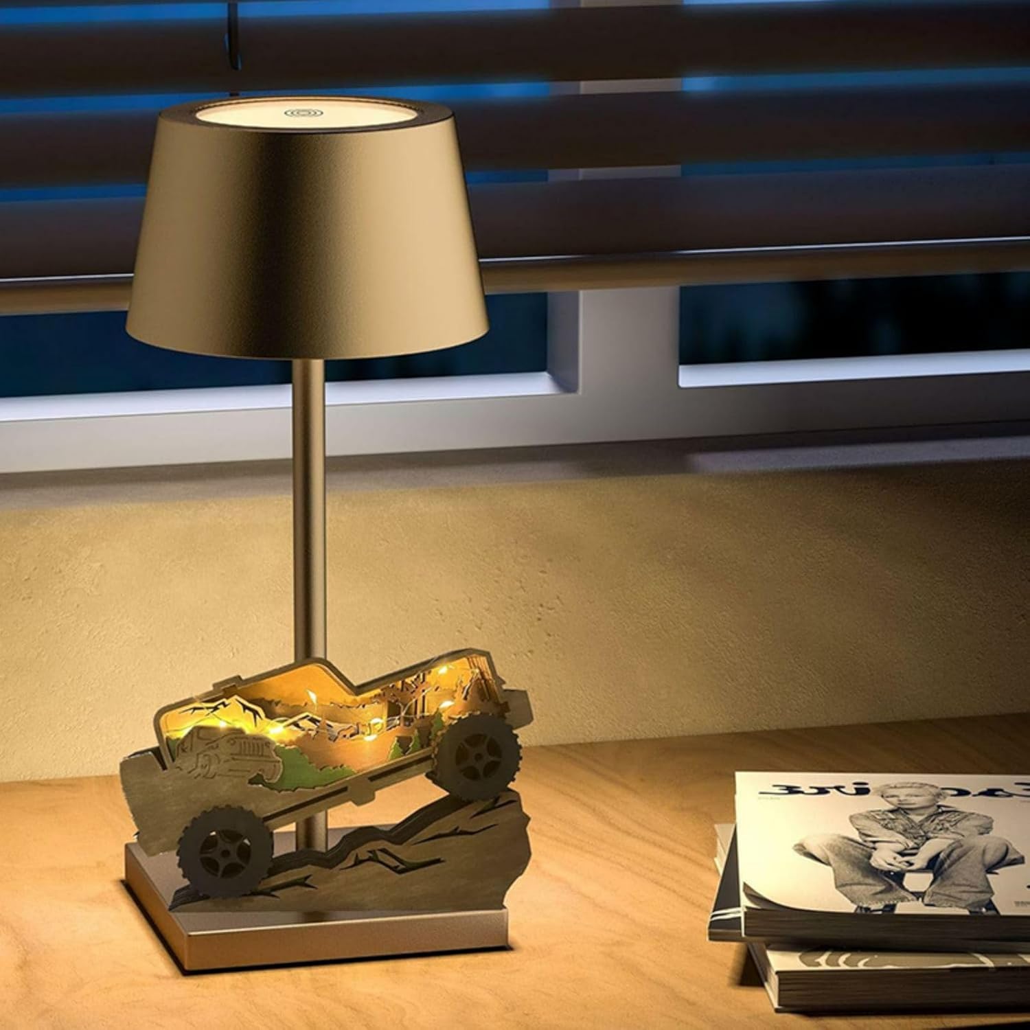Drawelry 3D Wood Carving Lamp Home Creative Decorative, Funny Family Presents Ideas Christmas Living Room Office Decor Warm LED Night Lights Christmas Birthday Gift for Friend Son Dad Boys (Cool Car)