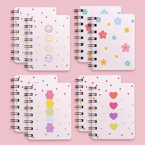 Bloc de notas en espiral pequeño, paquete de 8 cuadernos Kawaii para estudio y notas, página en blanco, divertidos mini blocs para rascar,