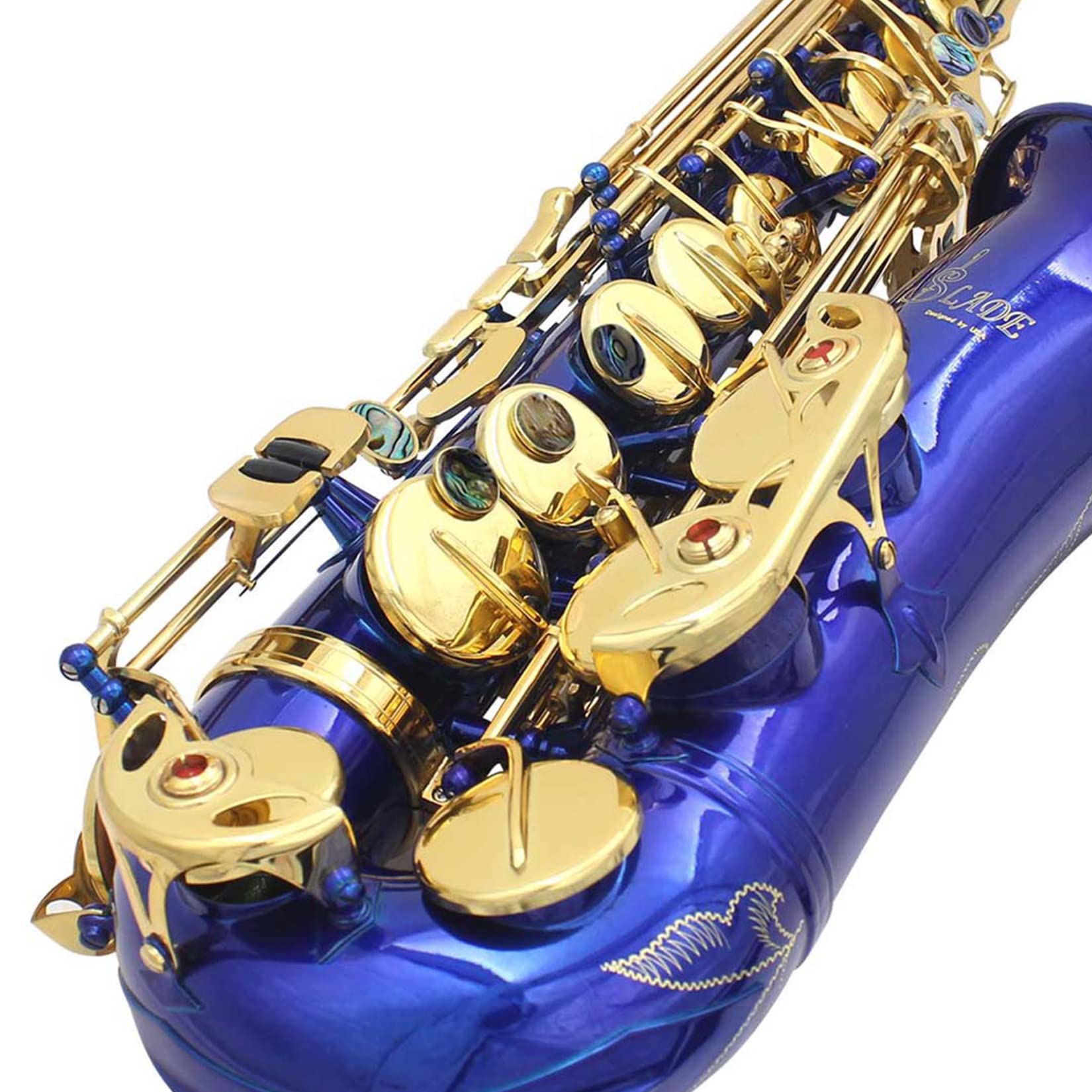 Altsaxophon Komplettset, Blaulack Altsaxophon in Es für Anfänger/Studenten/Leistung, Hochwertige Messinggravur Es Altsaxophon, Großartiger Klang, Saxophon Holzblasinstrument,Abalone shell button