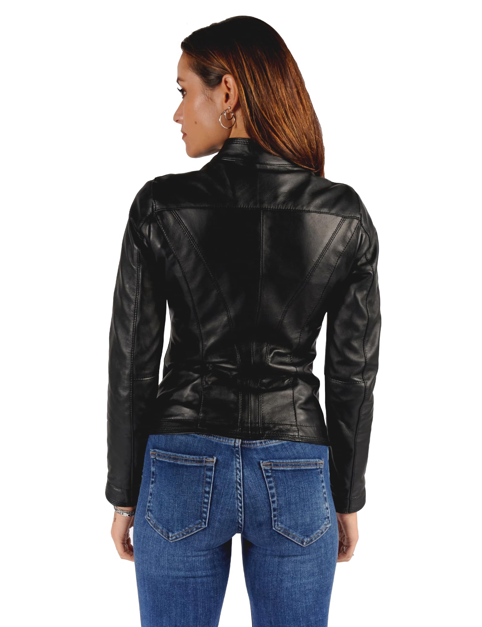 BARONE giubbotto pelle donna nera, giubbotto primaverile donna in vera pelle, giacca di pelle nera Made in Italy giacca moto SOFIA