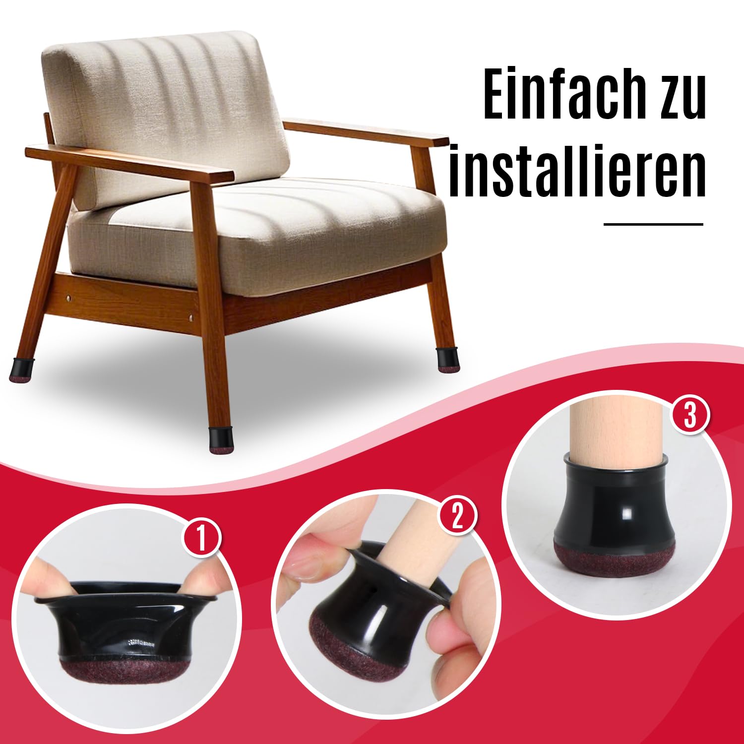 OCONDA 24 Pezzi Gommini per Sedie Rotondi Silicone, Feltrini per Gambe di Mobili, Proteggere il Pavimento dal Rumore Nero (Fit:14-20mm)