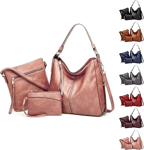 Miniatura 12 de Juego de 3 bolsas de cuero de lujo, bolso cruzado grande y moderno, bolso cruzado suave y cartera Negro