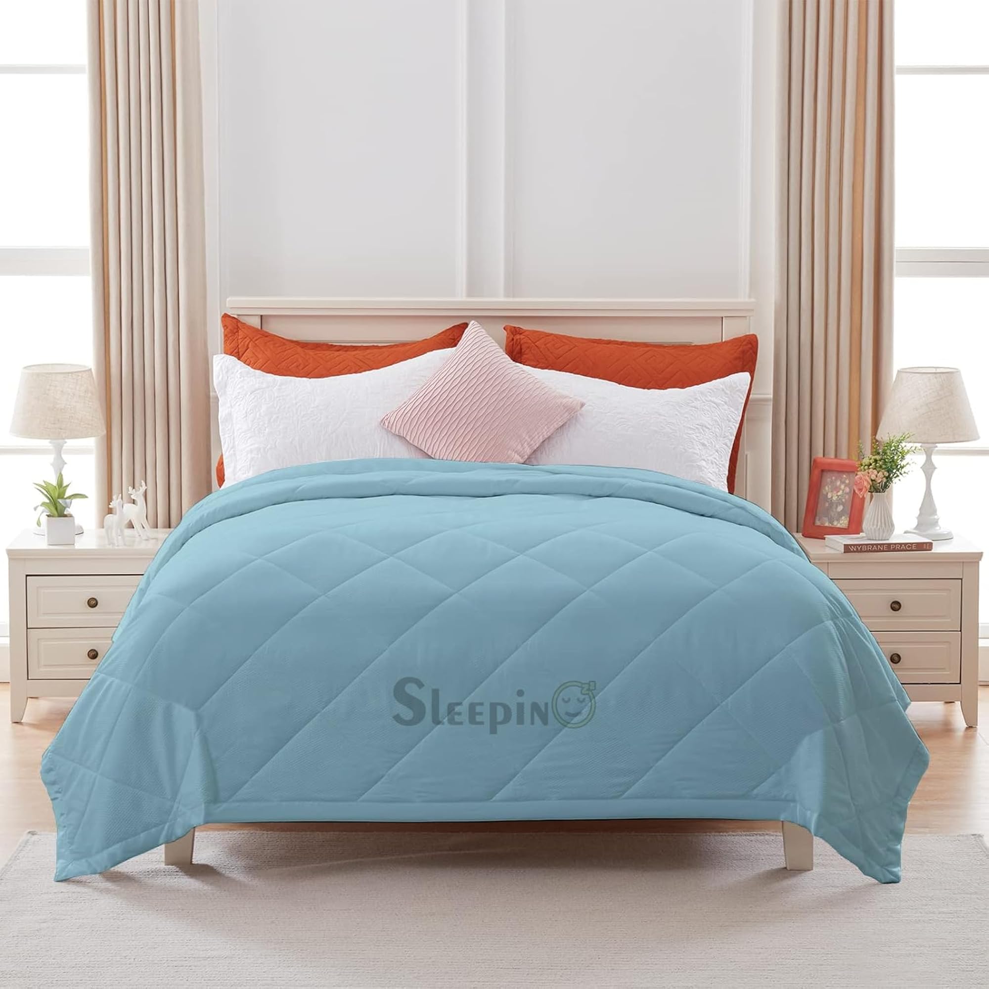 Double Bed Comforter for Mild Winter, Medium Blue