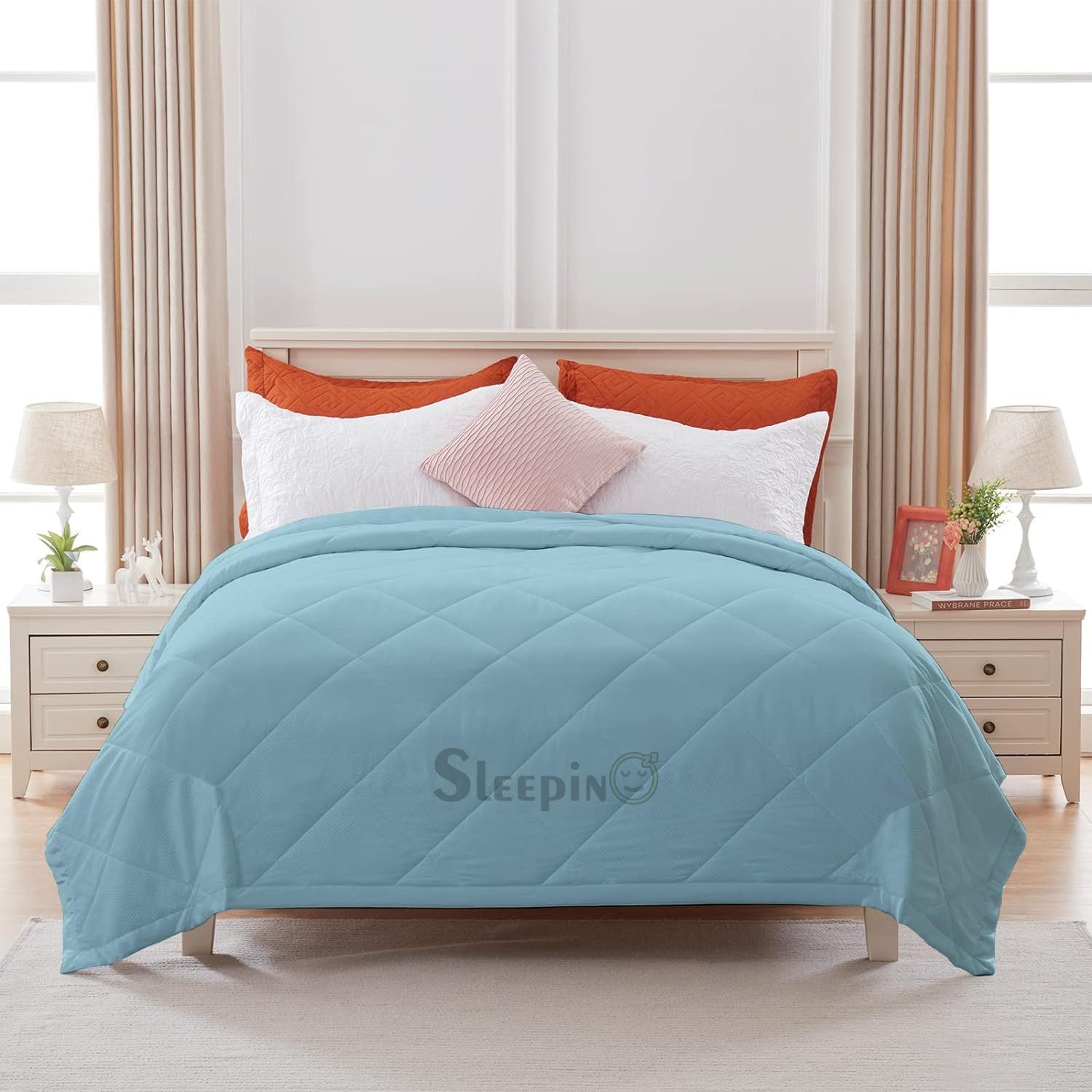 SLEEPINO King Size Comforter for Mild Winter 92x106 Inch | Microfiber 150-GSM Comforter Breathable Dohar/Rajai/Blanket/Duvet/Quilt - (King Size-Sky Blue)-image-33