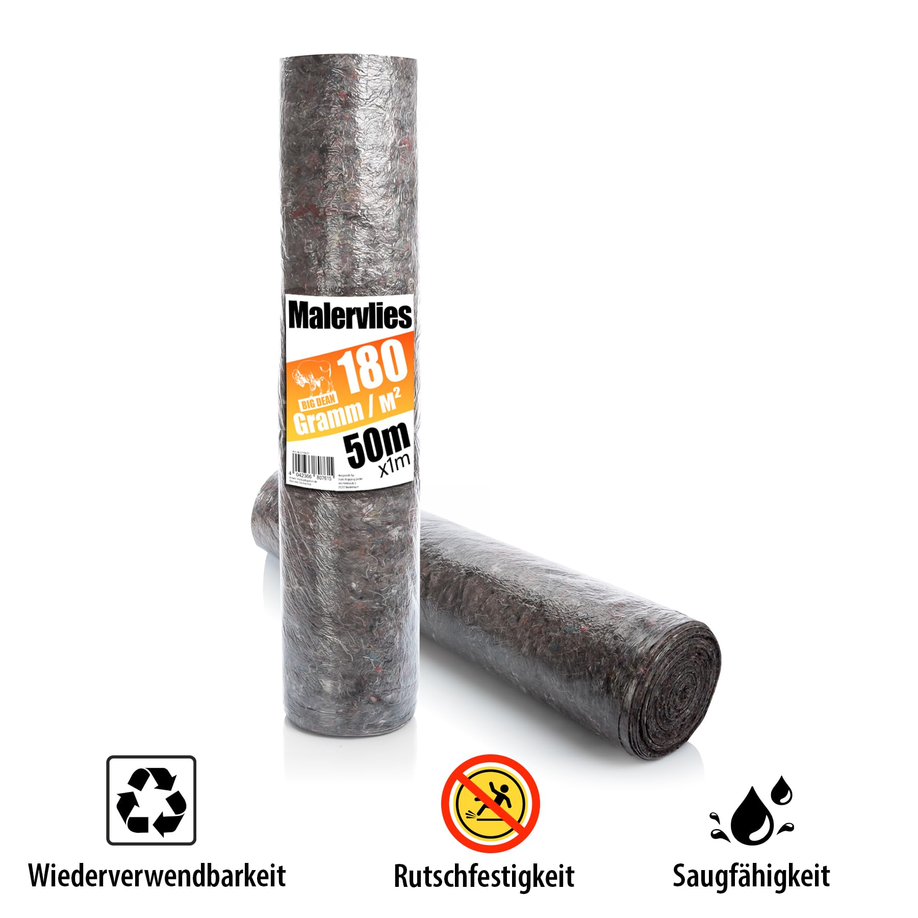 BigDean Premium Malervlies 180g/m² 50m Rolle mit Durchsickerungsschutz – Abdeckvlies wiederverwendbar für Malerbedarf & Heimwerker