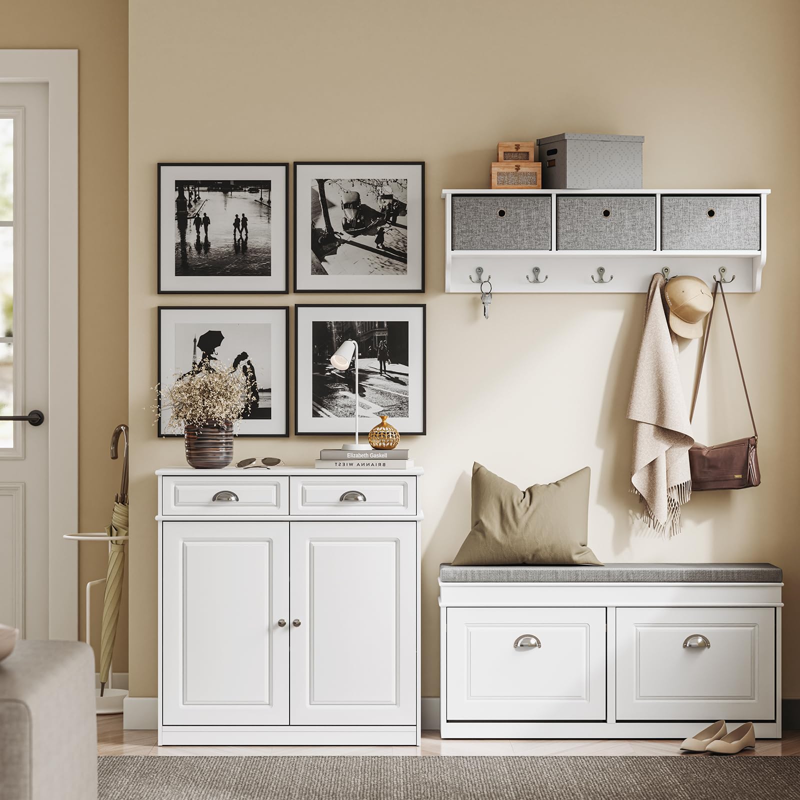 SoBuy Scarpiera Ingresso, Mobile Ingresso per 12-15 Paia di Scarpe, Scarpiera Bianca, Credenza per Corridoio, Soggiorno o Cucina, MDF (E1) - 80x35x82cm FSB104-W