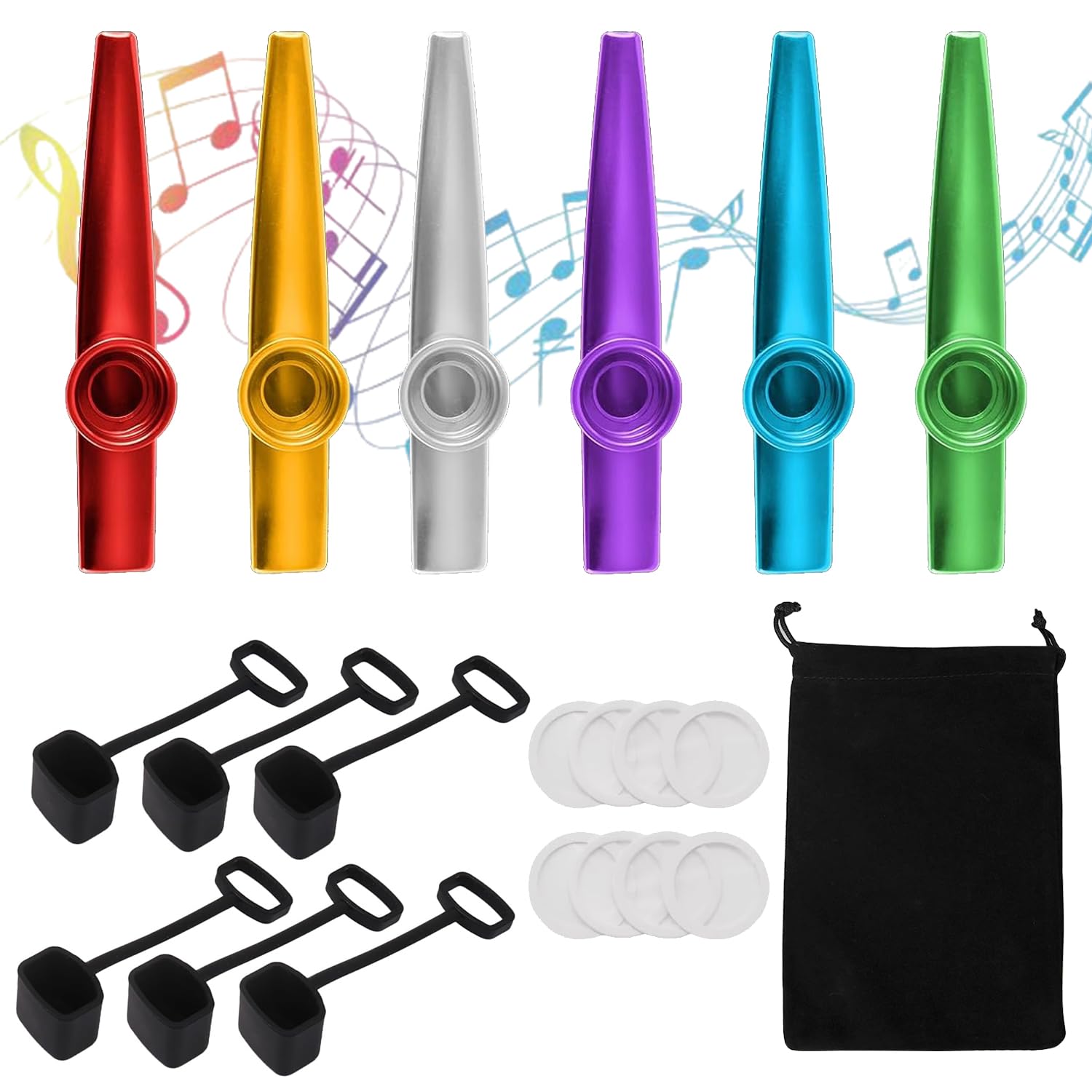 Kazoo　559 Kazoo Instrument - 6 Colours Metal Kazoo, 8 x Flute Membrane, 6 x