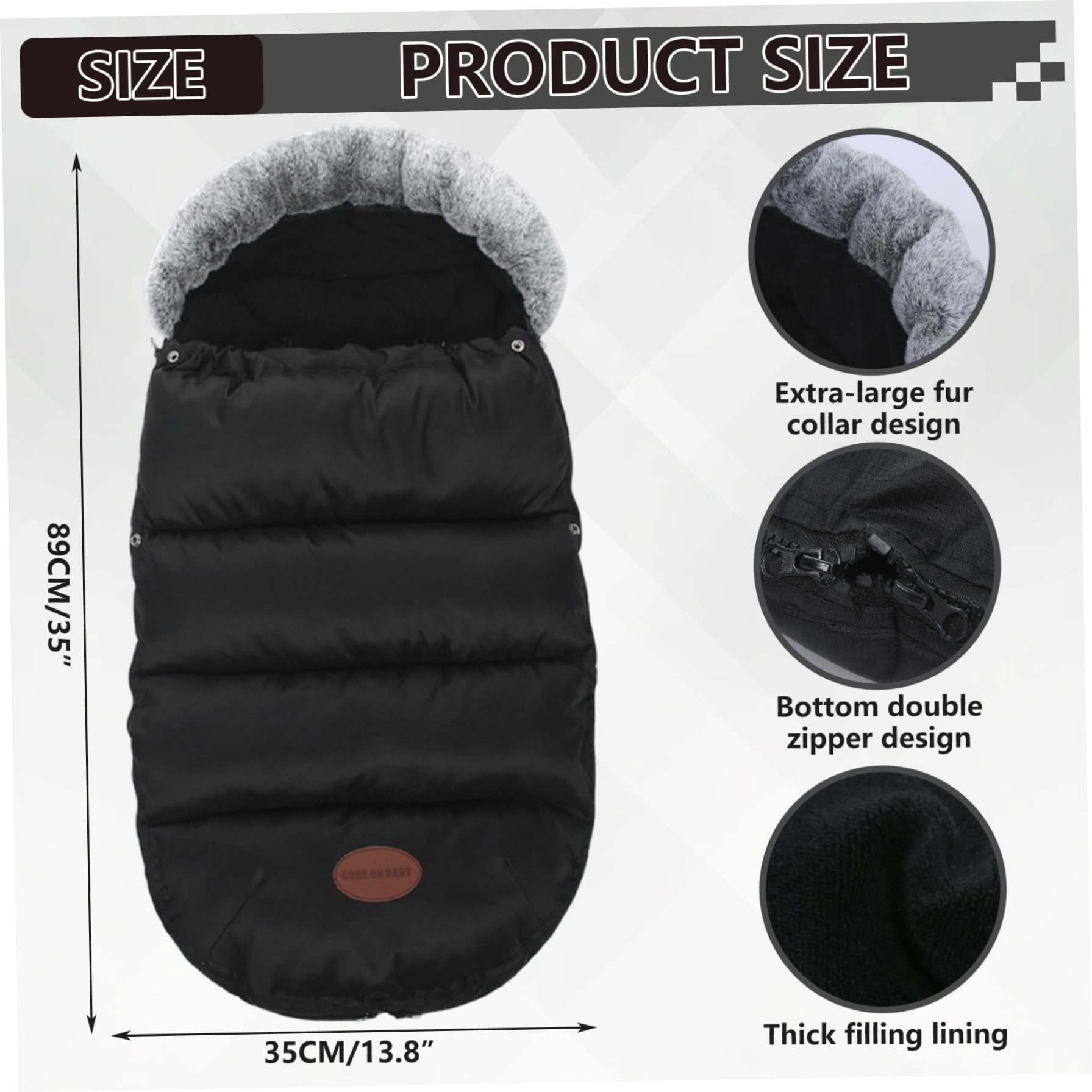 Coprigambe per passeggino Foderato in pile addensato Caldo copripasseggino per l'inverno con colletto in pelliccia e cerniera Sacco impermeabile, coperta da 35x14 pollici, copertura invernale, sacco