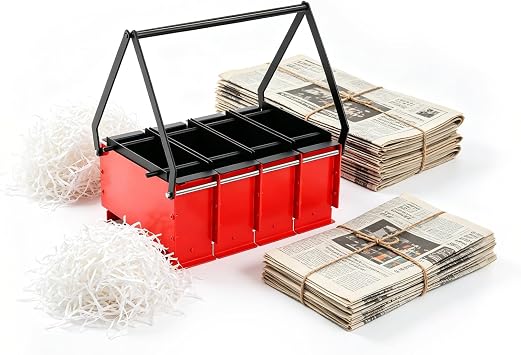 Newspaper Clumping Press 4 Grid Paper Log Briquette Maker Manual Brick Briquette Machine for Heating Stove Home Tool Indoor Outdoor Garden Red