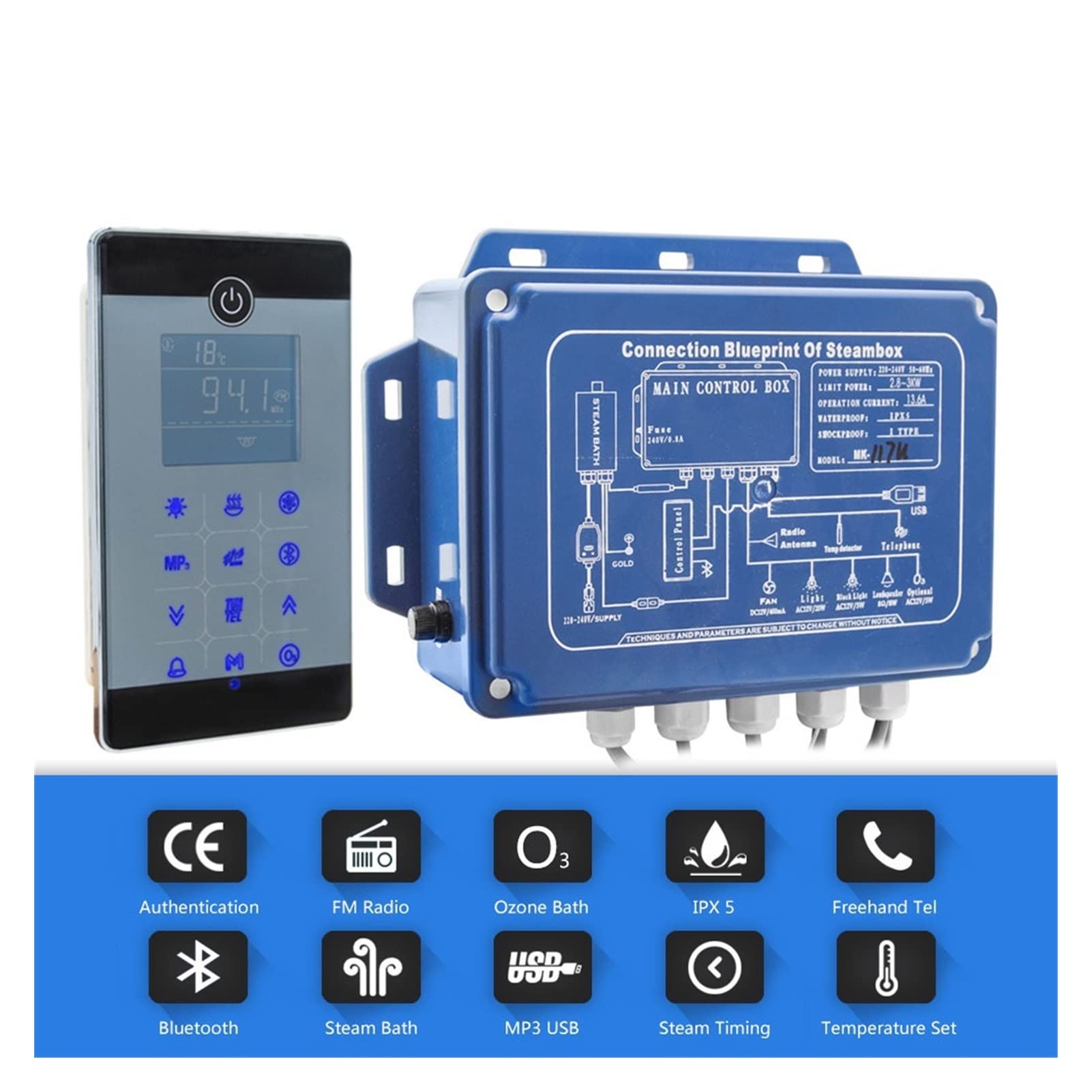 IPX5. Wodoodporny styl zamontowany na ścianie Bluetooth mokry łaźnia parowa Sauna Generator kąpieli 2. 8 kW. Z kontroleriem prysznicowym. Potężny, prosty