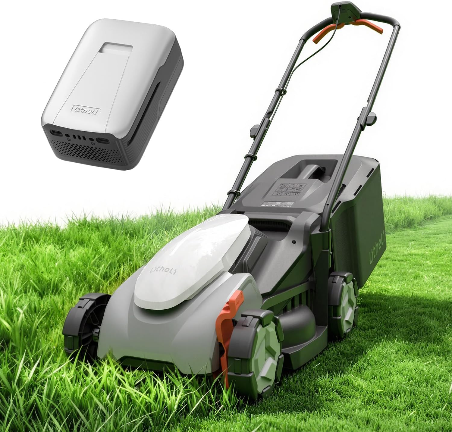 Litheli Cordless Lawn Mower 14 Inch, 5 Heights Adjustment, 20V Electric Lawn Mowers for Garden, Yard and Farm, Light-Weight with Brushless Motor, 1 x 5.0Ah Portable Battery Included