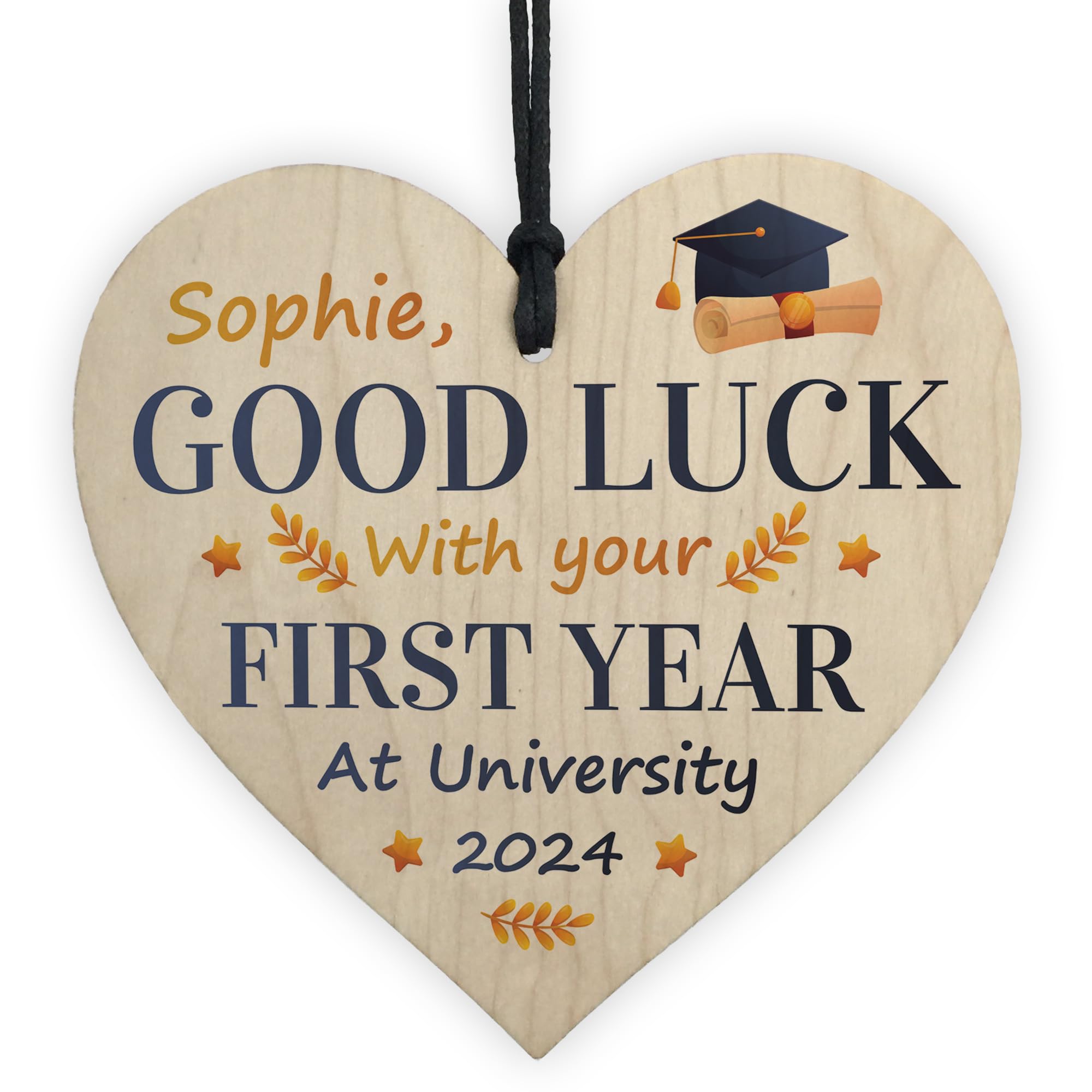 RED OCEAN Personalised First Year University Good Luck, First Year Uni For Son Daughter, Personalised Good Luck, Wooden Heart, Back To University