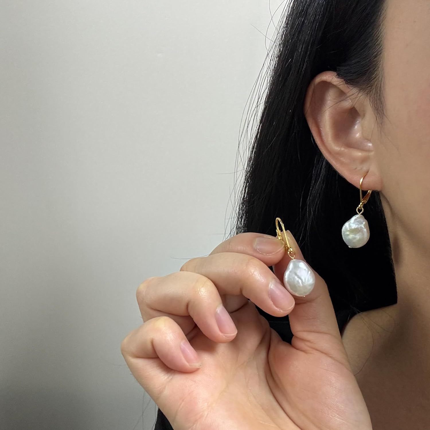 Sterling Silver Handmade Freshwater Cultured White Button Pearl Dangling Drop Earrings for Women - Image 4