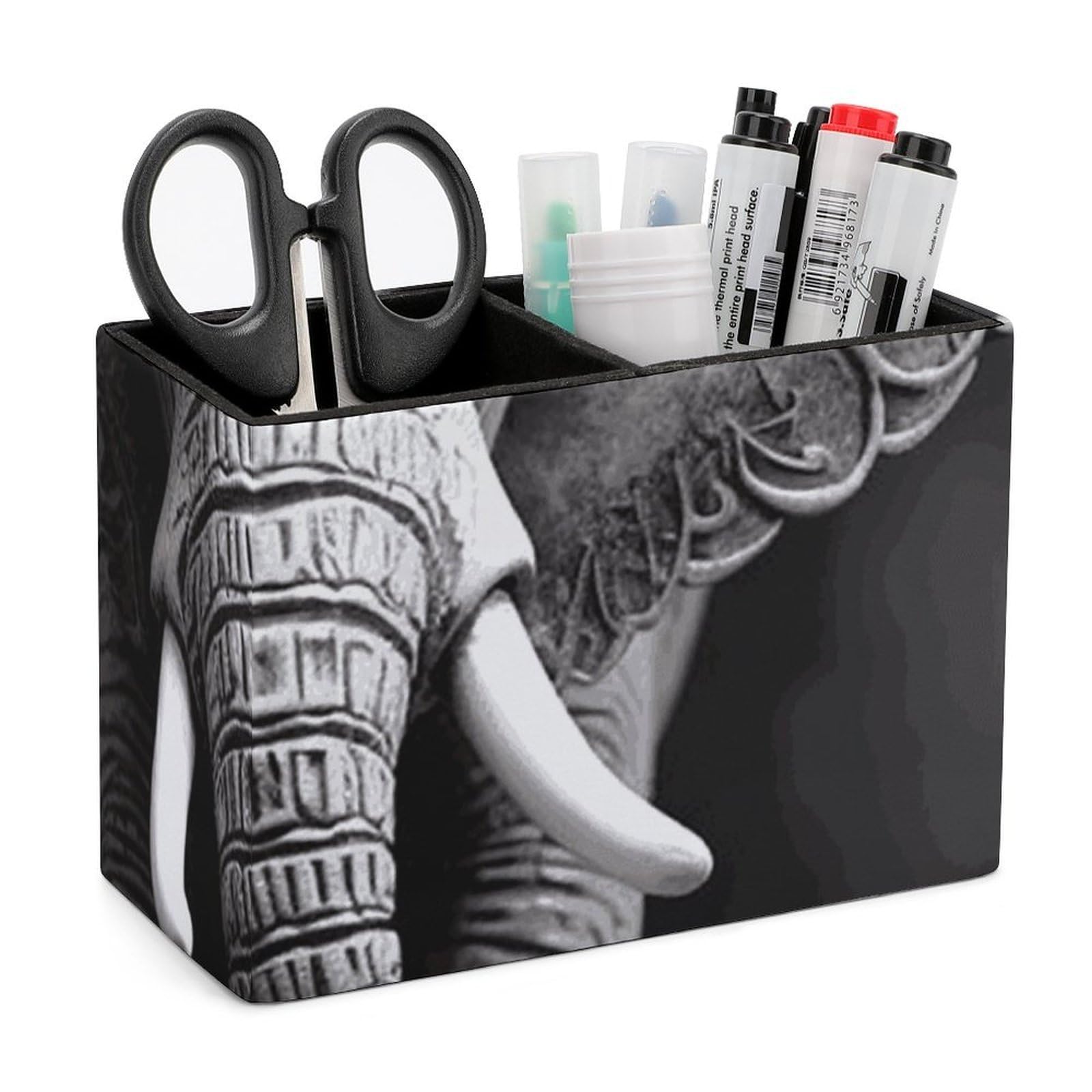 JTREHY Gray Elephant Pencil Holder Exquisite Fashion Leather Pen Receptacle Soft High-End Pen Container for Office Home Accessories Or Housewarming Present