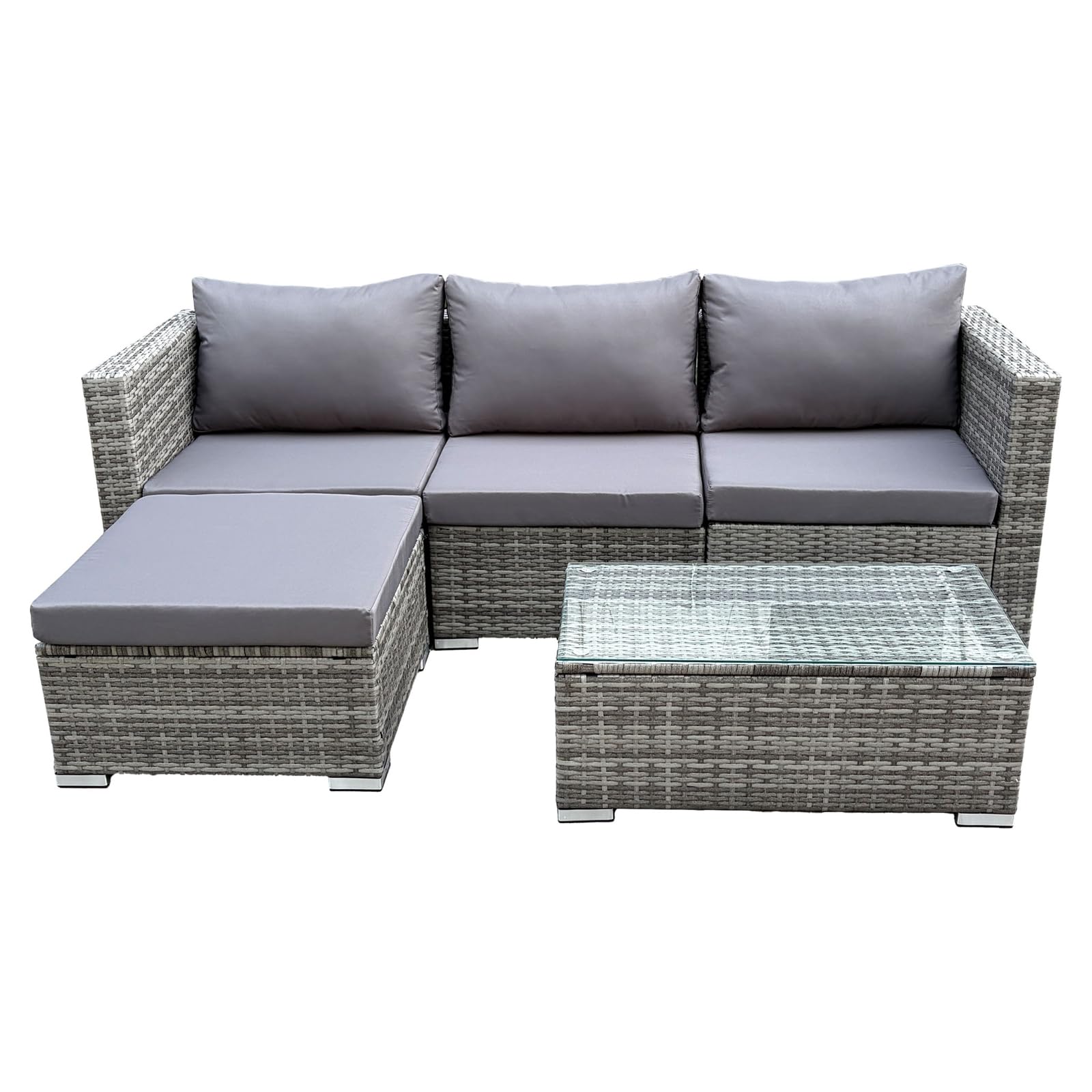SVITA Queens Gartenlounge 5-teilig Polyrattan Lounge Set wetterfest Garten Terrasse Balkon inkl. Kissen Glas Tisch Grau