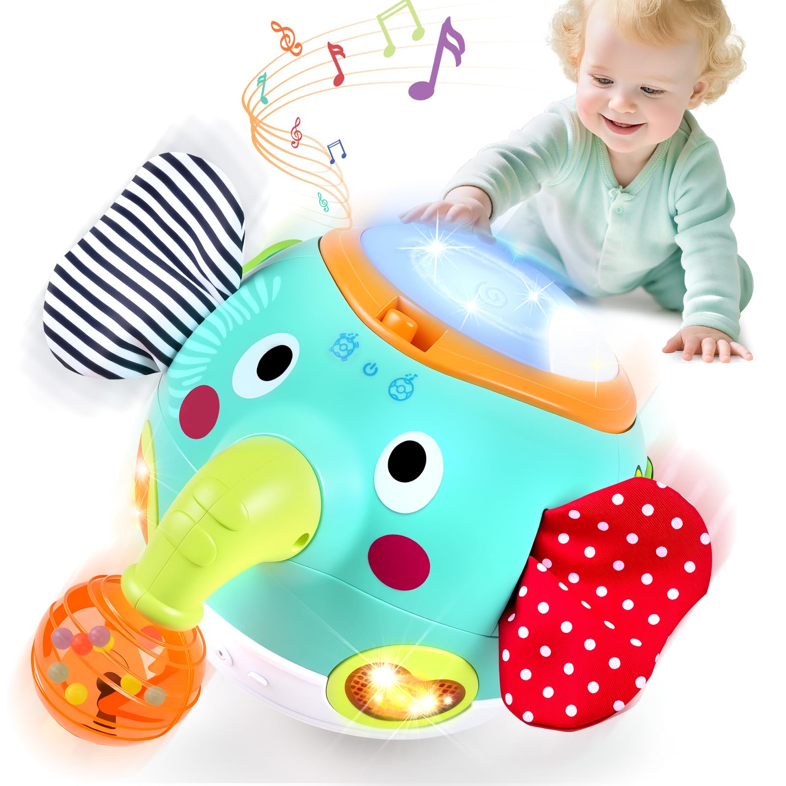 Baby Toys 6 to 12 Months Crawling Toys Walking Elephant Toys with Music Sensory Toys for Babies Gifts for 1 Year Old Boy Girl