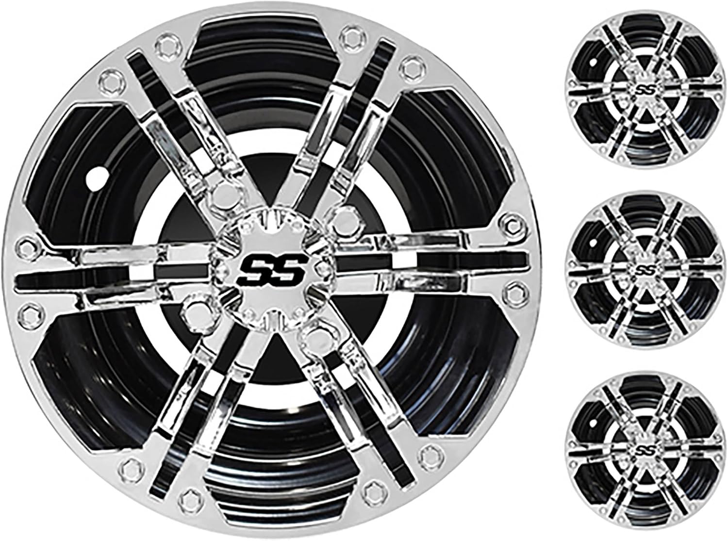 Red Hawk CAP-0063 Wheel Cover 10" Daytona Chrome with Black, Set of 4