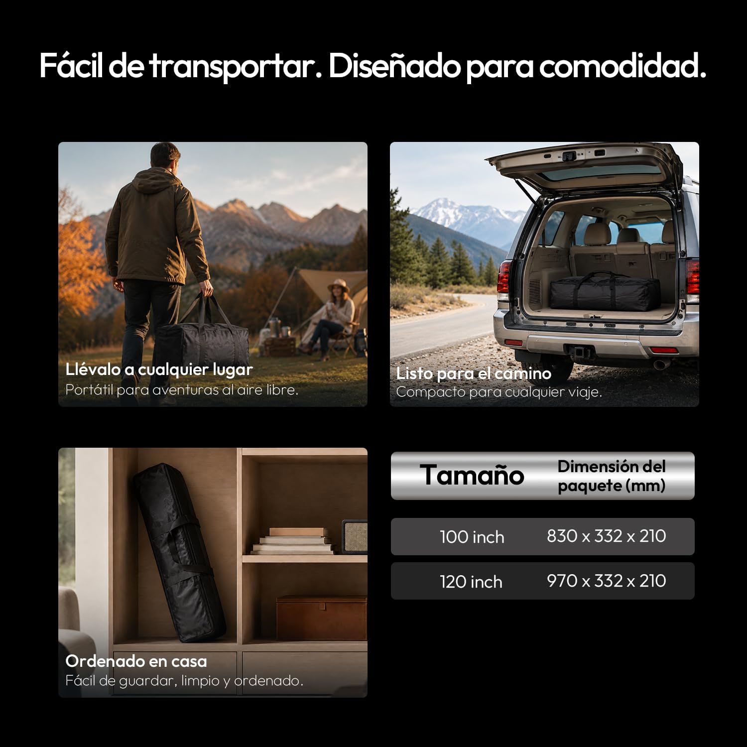 Pantalla Proyector Exterior con Soporte 100 Pulgadas | Portátil y Plegable, Gain 1,3, 4K UHD 16:9, Montaje Rápido en 3 Minutos, ma Marco de Aluminio, Camping,Jardín y Cine en Casa