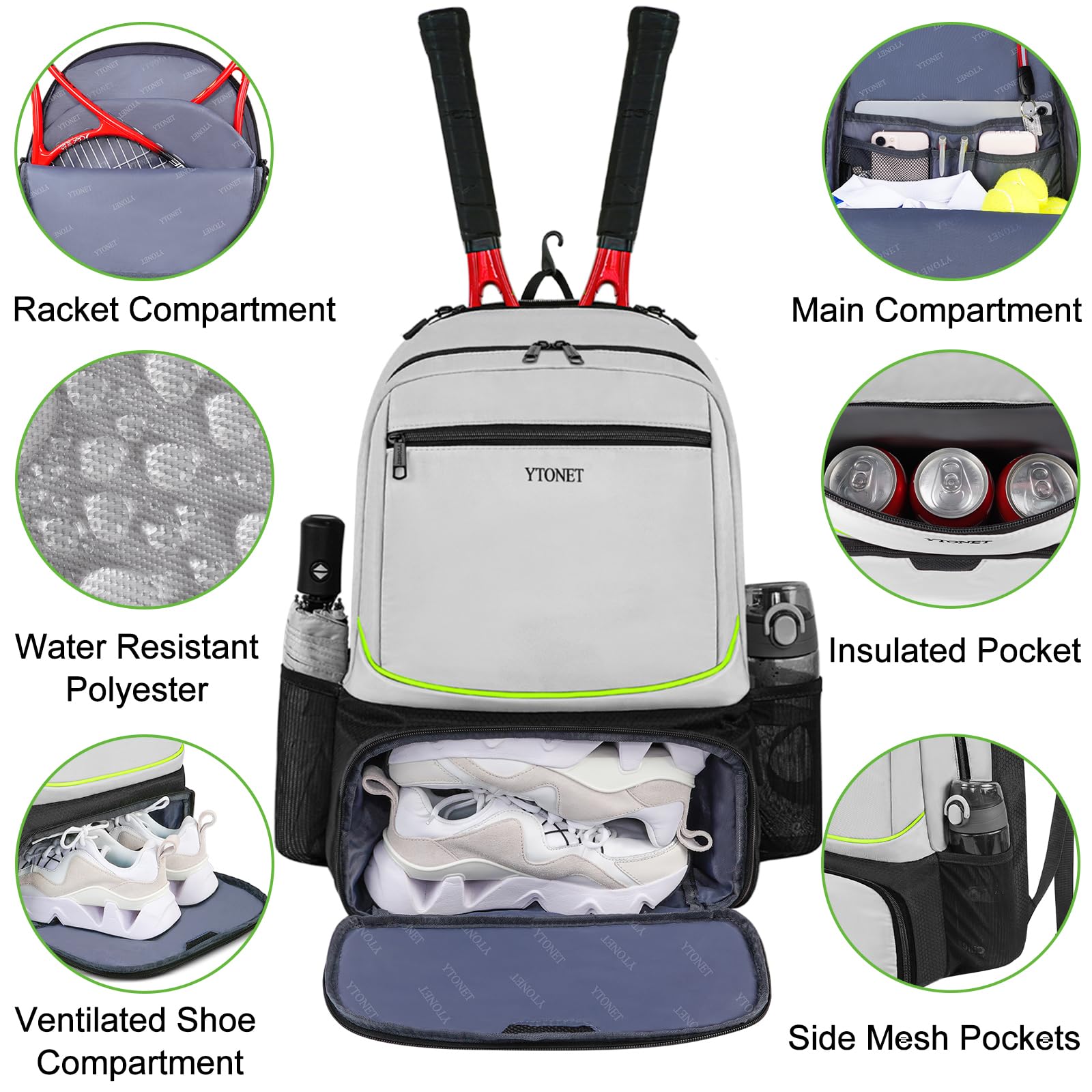 Paddle Racket Backpack Tennis Bag Tennis Backpack 2 Rackets for Women Men Large Racket Bags ...