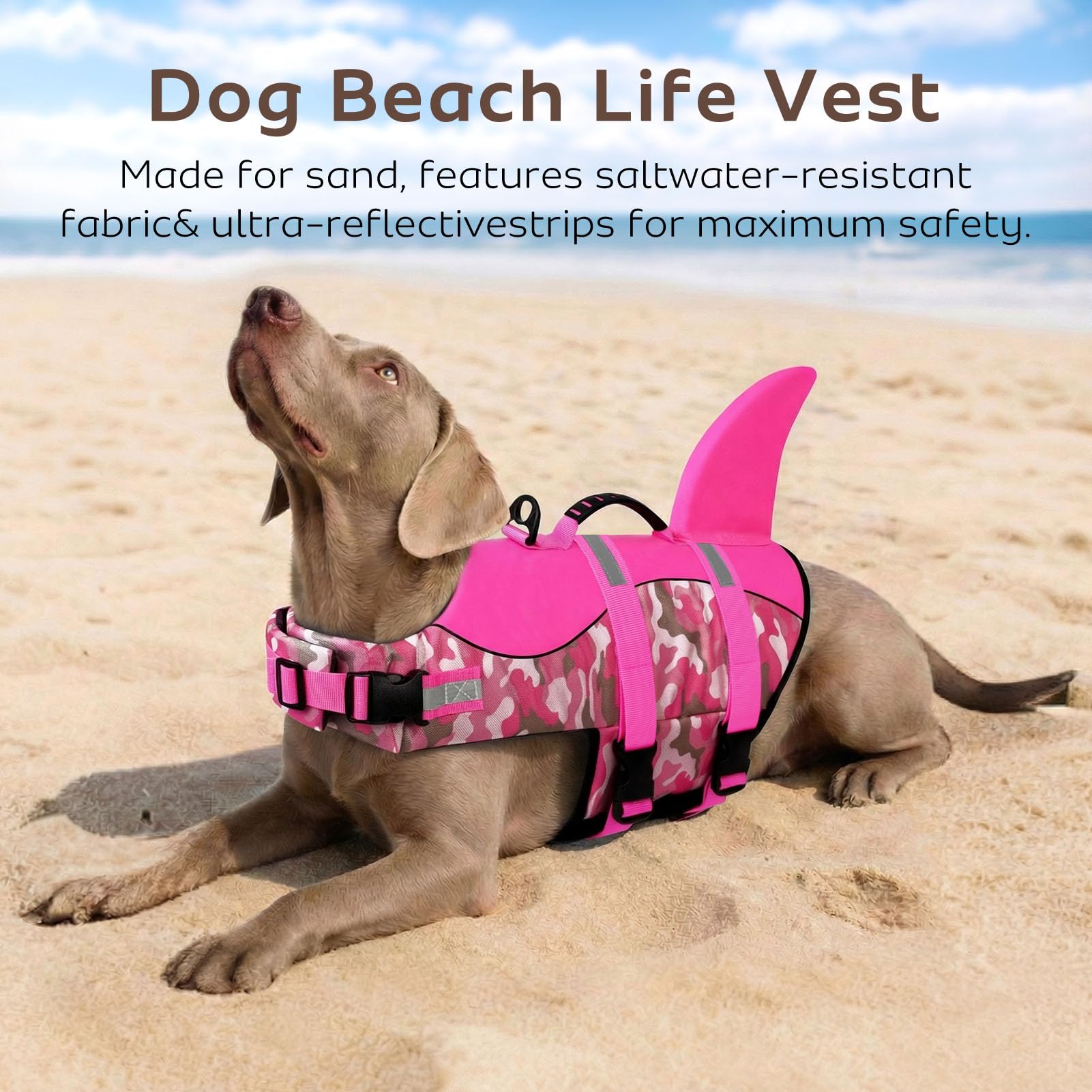 CITÉTOILE Salvagente per Cane, Giubbotto Salvagente per Cani, Ripstop Regolabile Squalo Giubbotto di salvataggio, Leggero e Sicuro per Gli Sport Acquatici, Rosa mimetico, M