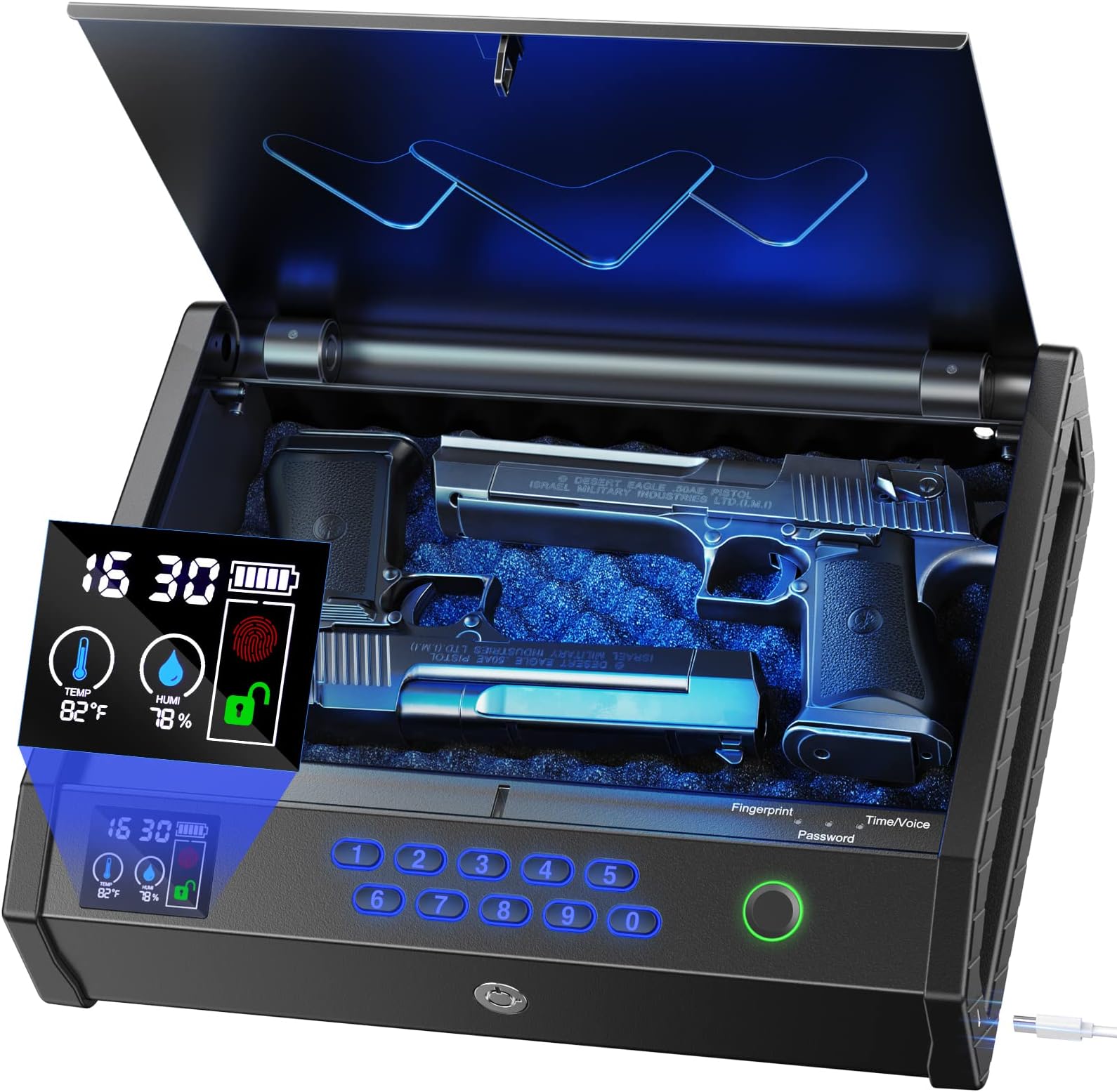 HOLEWOR Gun Safe, Biometric Gun Safes for Pistols with LCD Display of Temperature Humidity, Fingerprint Quick Access Pistol Safe Solid Handgun Safe