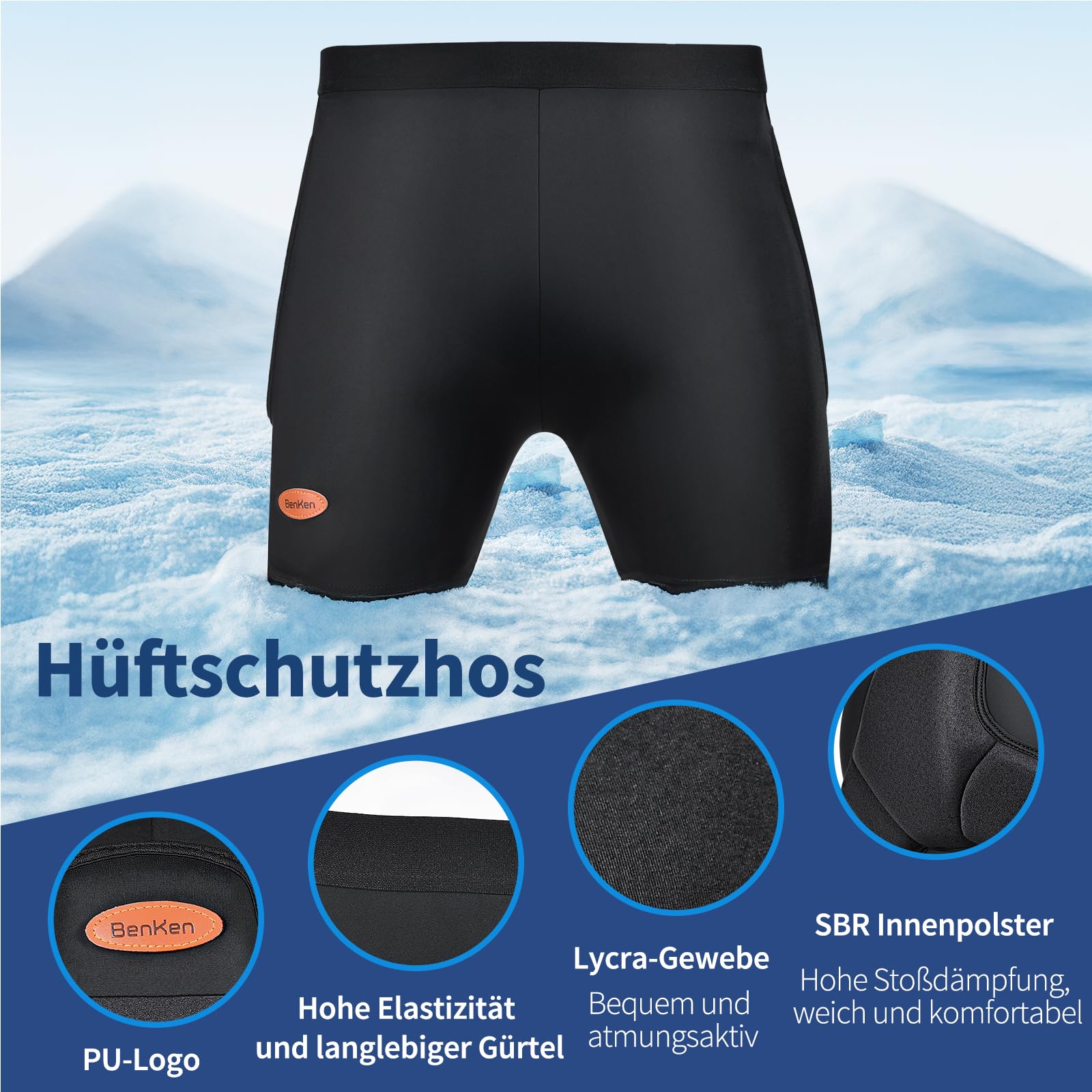 BenKen Sportschutzshorts, 3D Eva Protection Butt Pad, Anti-Kollision-Ski-Schutzausrüstung für Damen und Herren, Schutz Gepolsterte Schlagfeste Shorts für Snowboard, Skating, Rollschuhlaufen