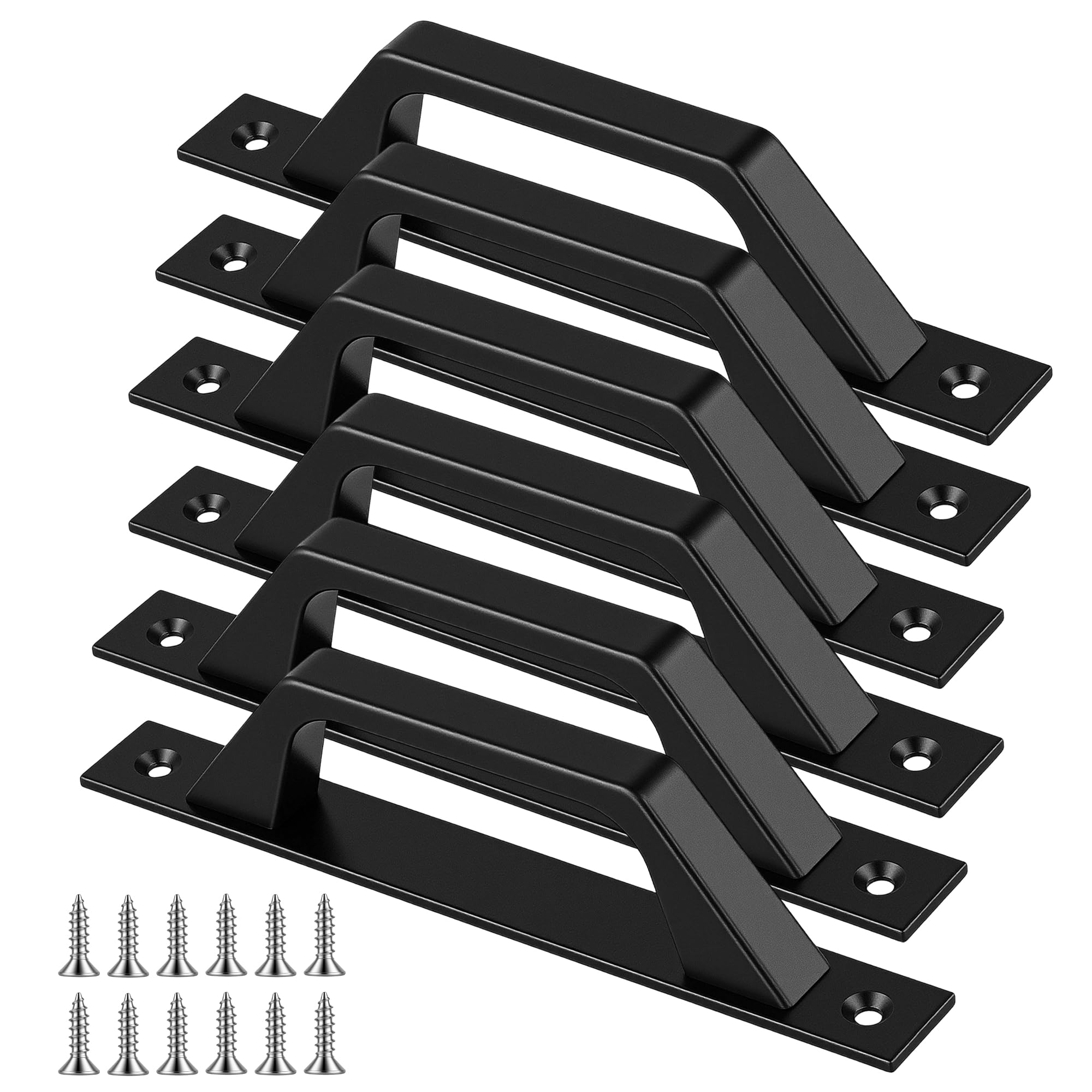 TAICHEUT 6 Pack Black Sliding Pull Push Door Handles, 20x2.4x4cm Metal for Bathroom Kitchen Cabinet Garage Shed Gate