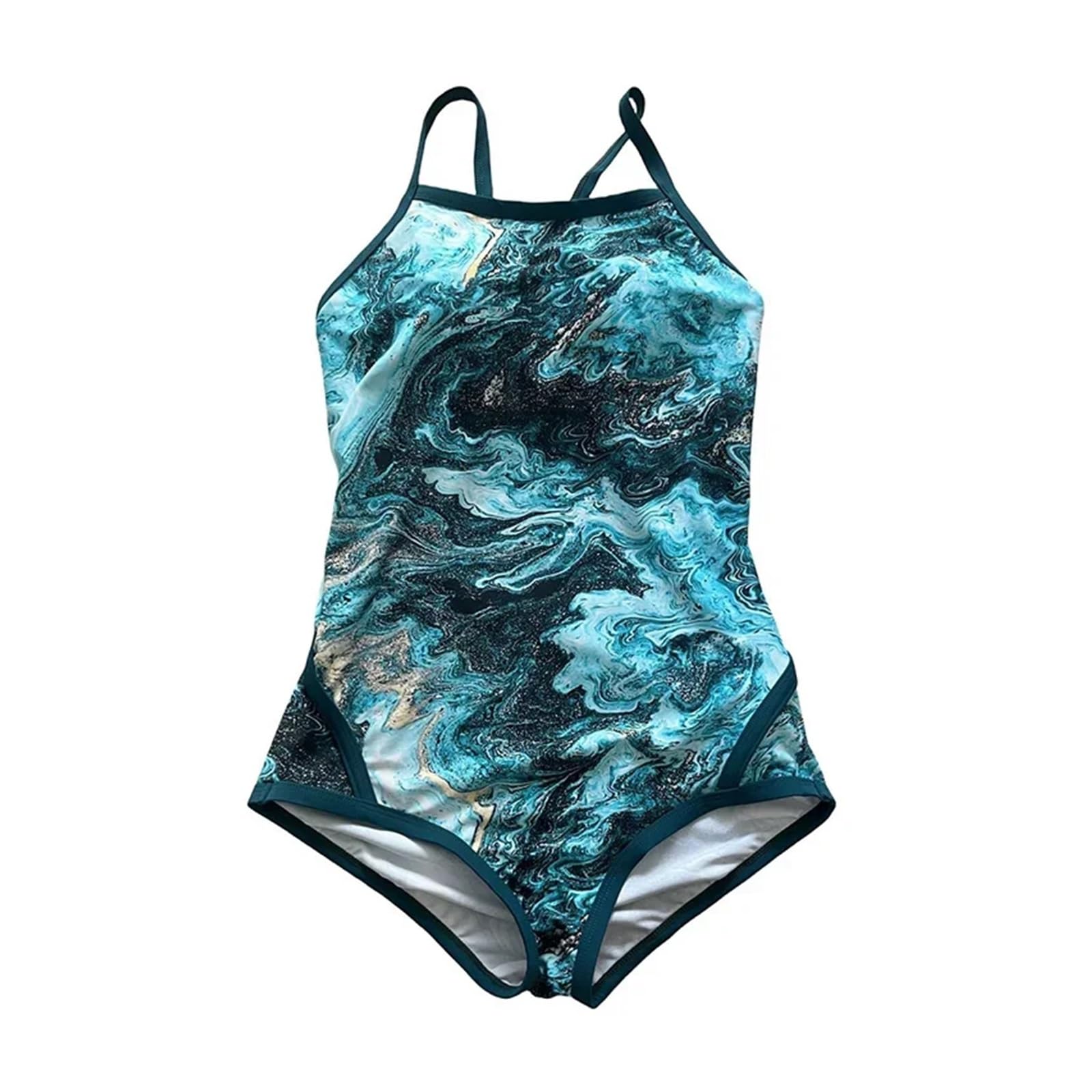 Costumi Interi da Bagno per Donna Costume da Bagno Intero Donna con Stampa Acquamarina, Bikini Sportivi retrò, Snellente, Costume Corsa Professionale